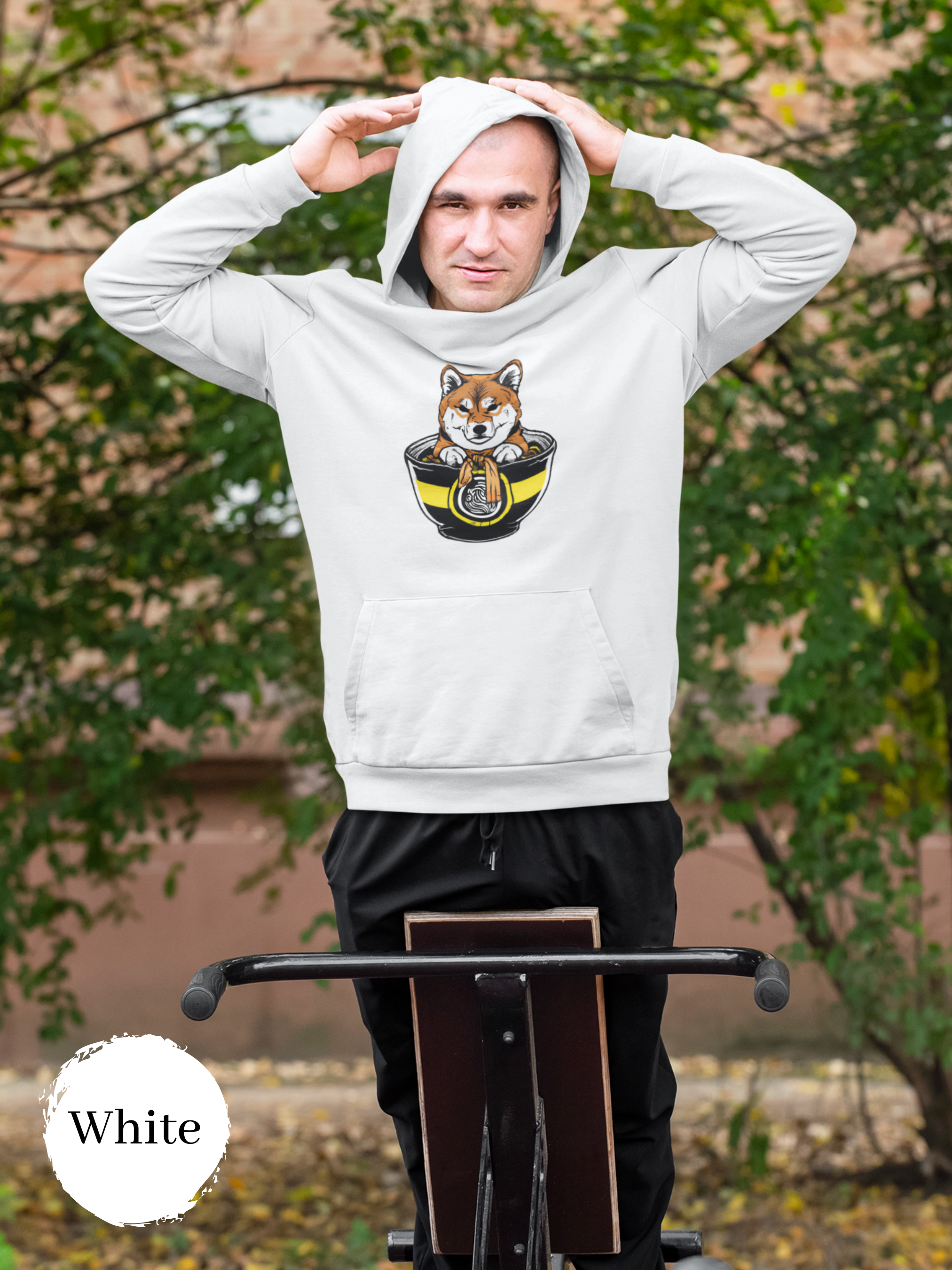 Ramen Hoodie: Grumpy Shiba Inu Guards His Noodles Asian Food Hoodie with Ramen Art and Pun Design