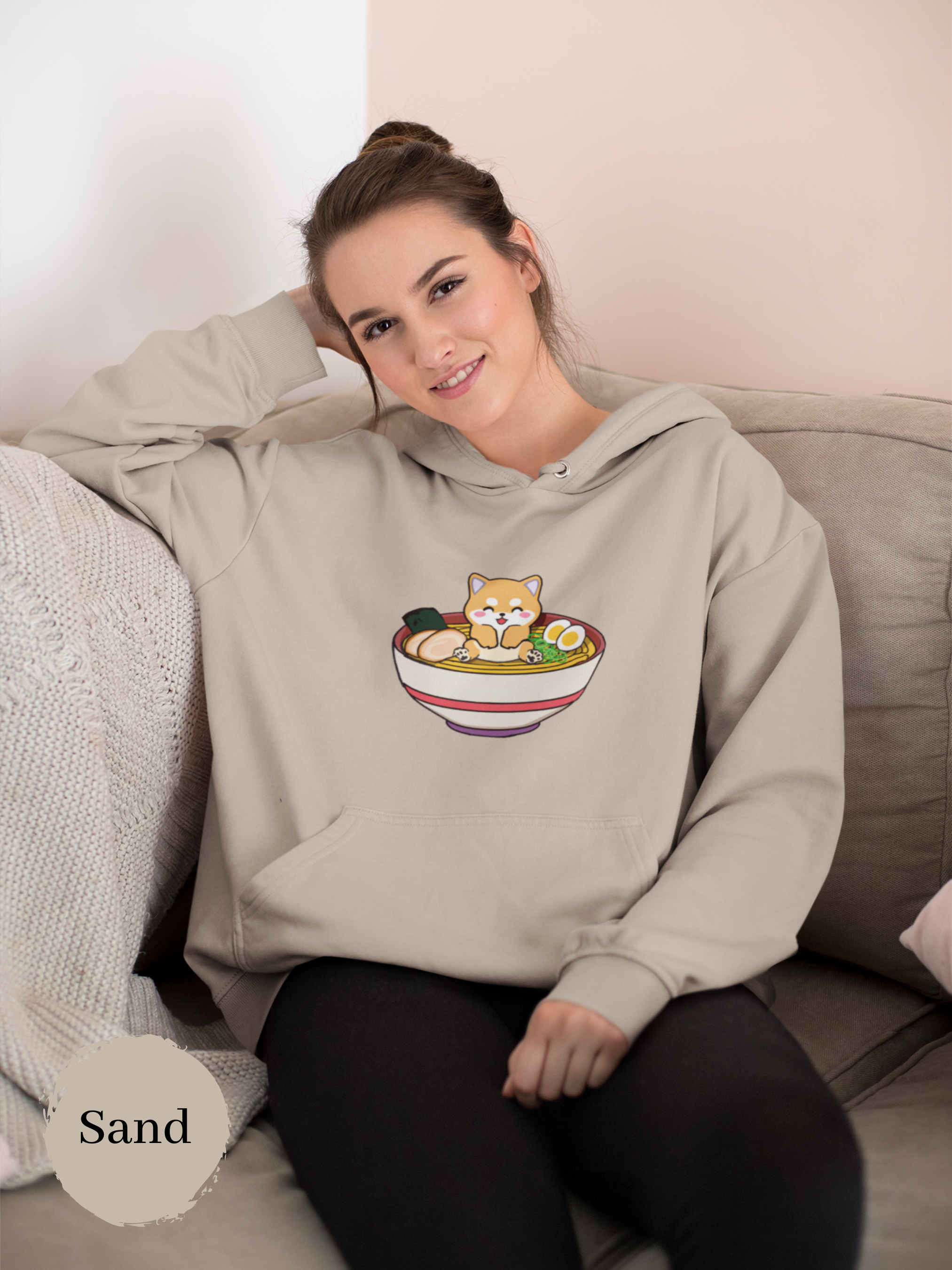 Ramen Hoodie: Cute Shiba Inu in a Bowl of Noodles - A Must-Have for Foodie Hoodies and Ramen Art Fans