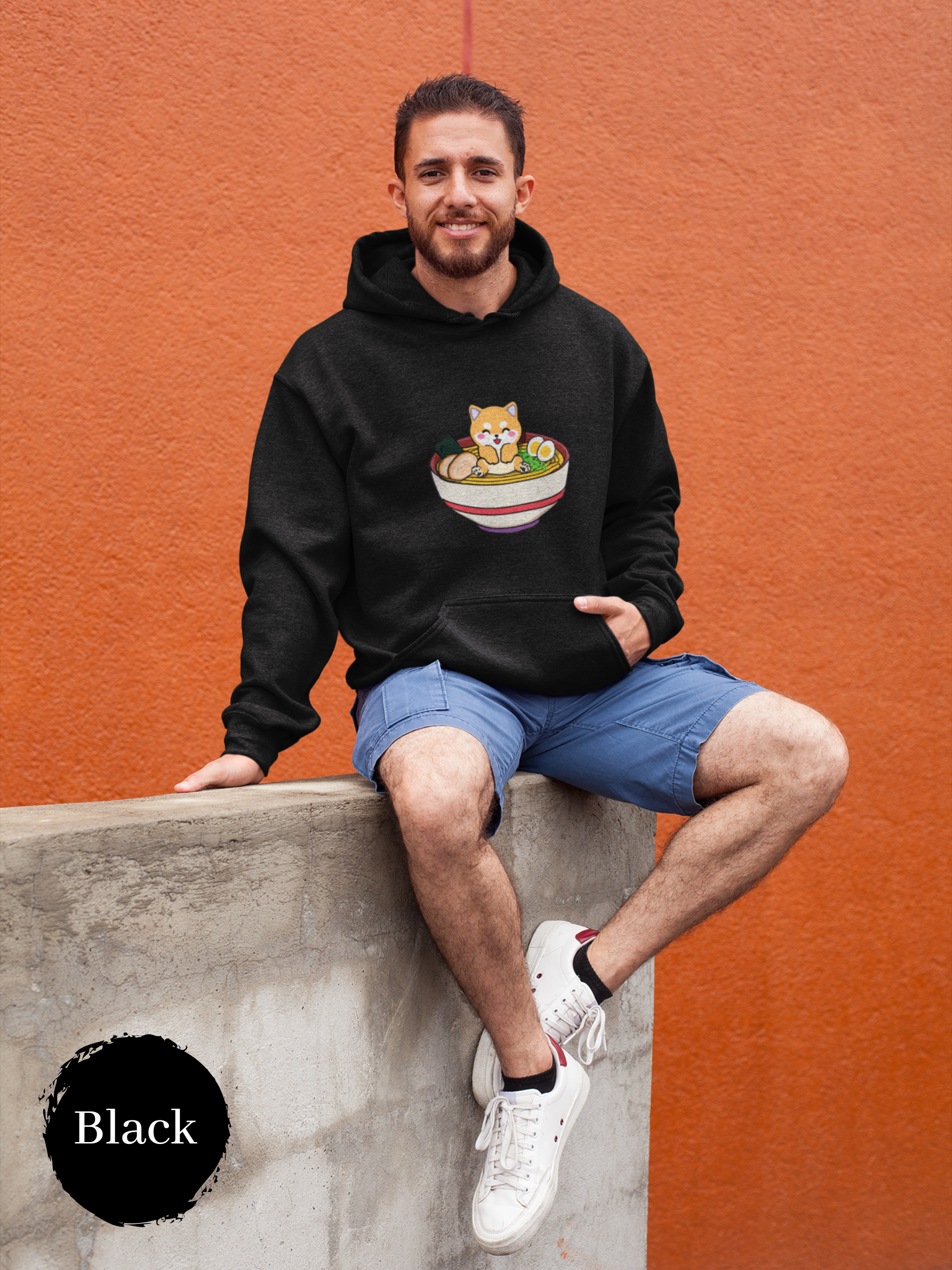 Ramen Hoodie: Cute Shiba Inu in a Bowl of Noodles - A Must-Have for Foodie Hoodies and Ramen Art Fans
