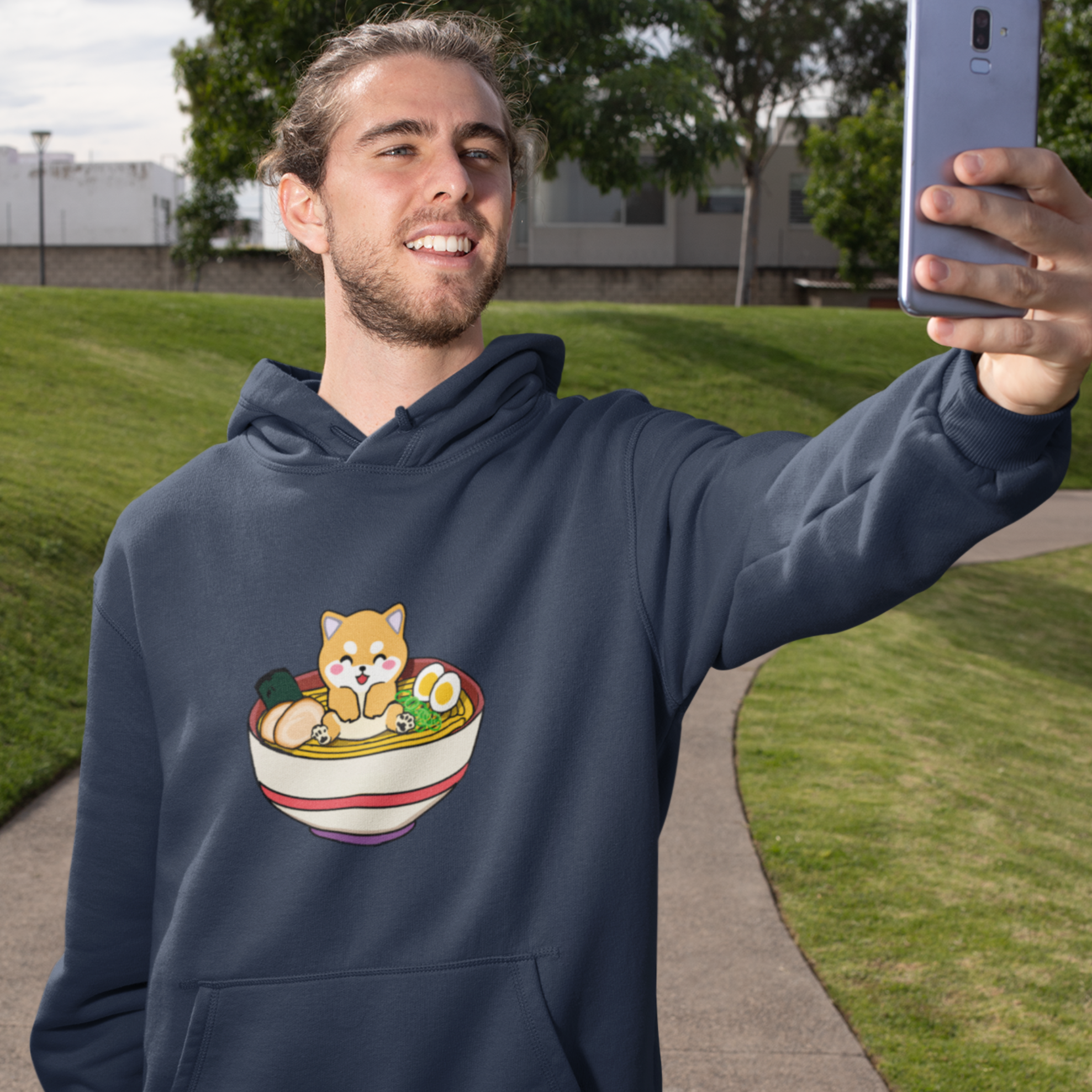 Ramen Hoodie: Cute Shiba Inu in a Bowl of Noodles - A Must-Have for Foodie Hoodies and Ramen Art Fans