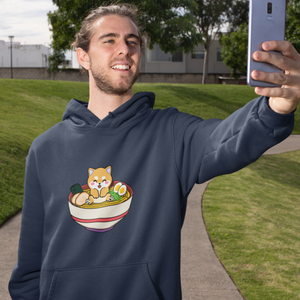 Ramen Hoodie: Cute Shiba Inu in a Bowl of Noodles - A Must-Have for Foodie Hoodies and Ramen Art Fans
