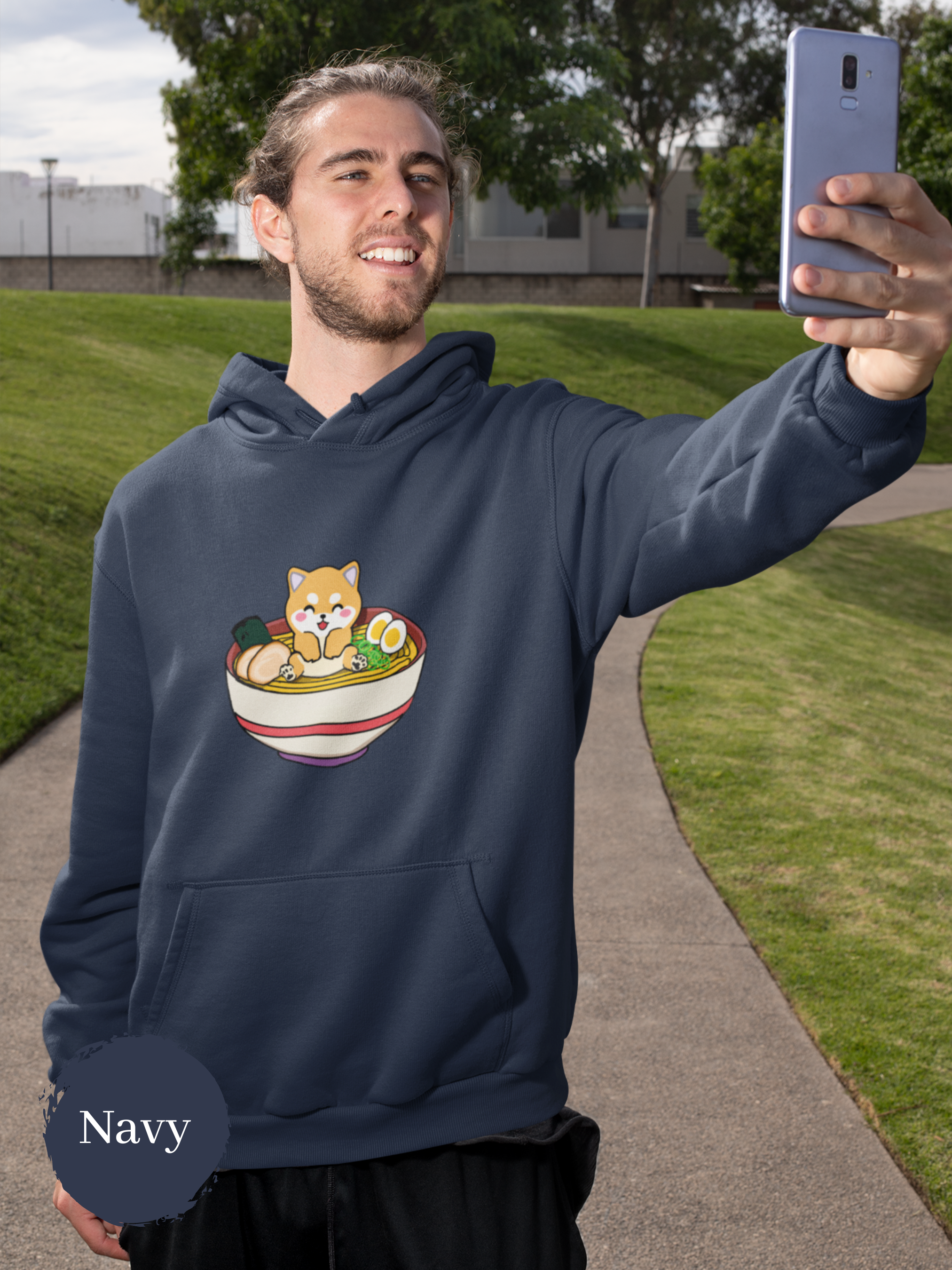 Ramen Hoodie: Cute Shiba Inu in a Bowl of Noodles - A Must-Have for Foodie Hoodies and Ramen Art Fans
