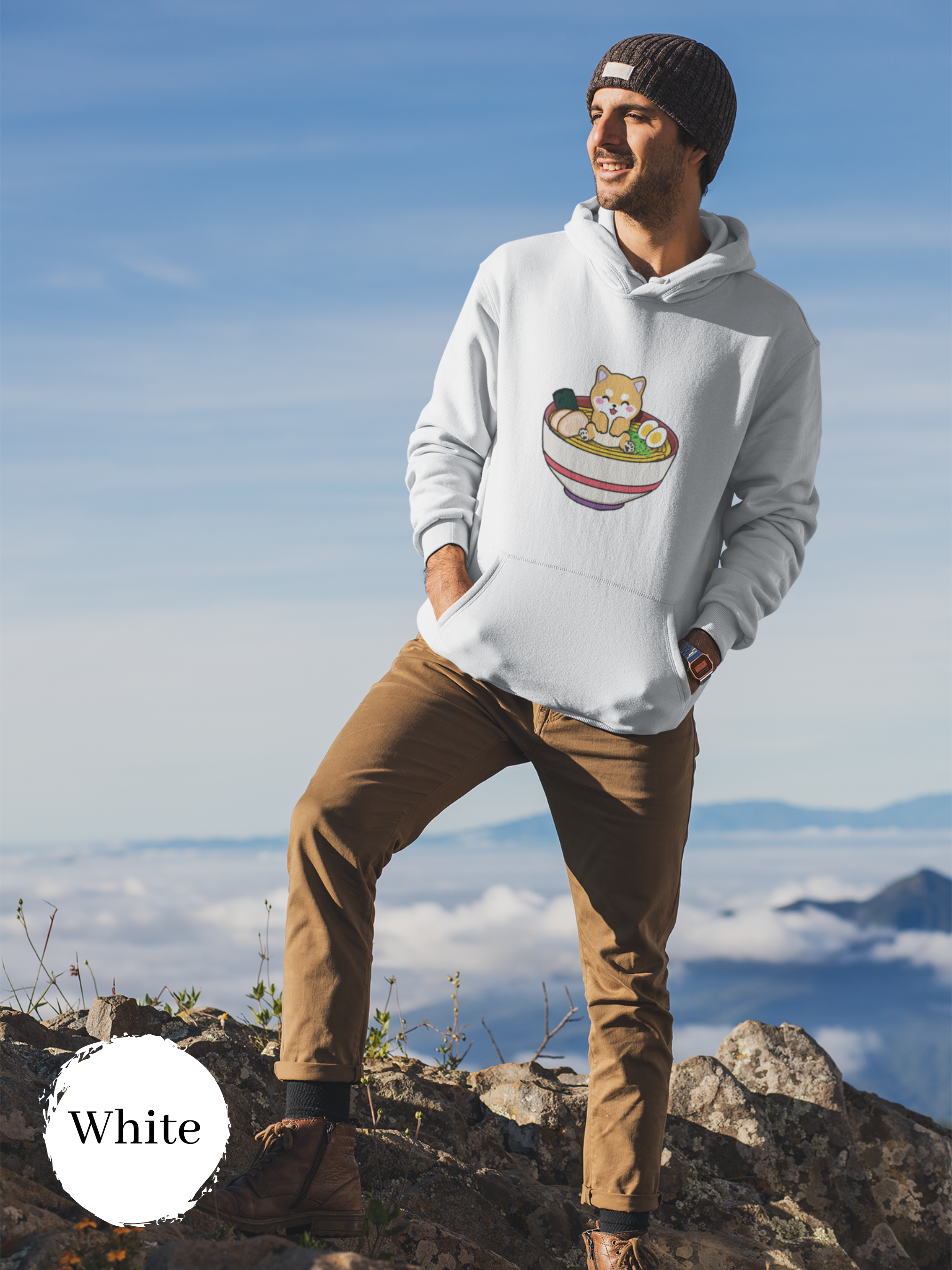 Ramen Hoodie: Cute Shiba Inu in a Bowl of Noodles - A Must-Have for Foodie Hoodies and Ramen Art Fans