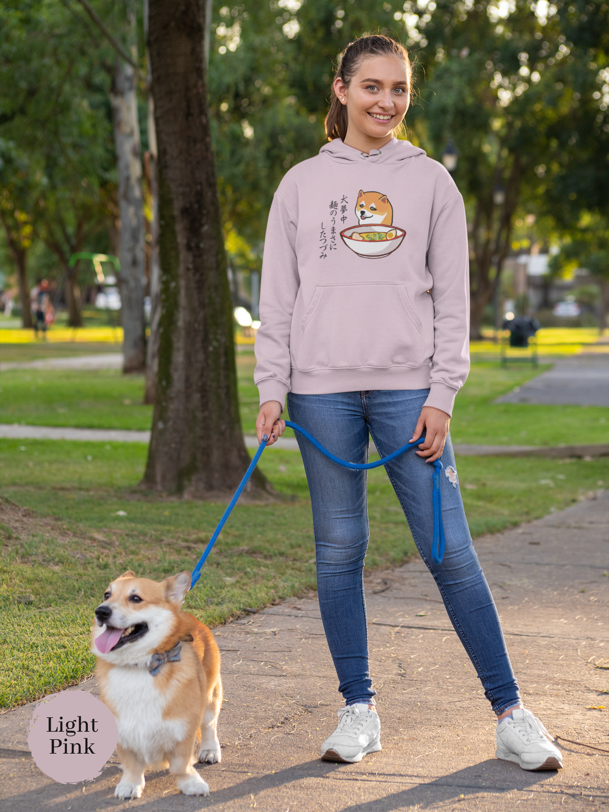 Ramen Hoodie: Japanese Haiku Foodie Sweatshirt with Cute Shiba Inu Illustration Eating Ramen Bowl - Asian Food Hoodie with Ramen Art
