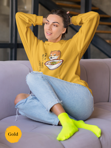 Ramen Hoodie: Japanese Haiku Foodie Sweatshirt with Cute Shiba Inu Illustration Eating Ramen Bowl - Asian Food Hoodie with Ramen Art