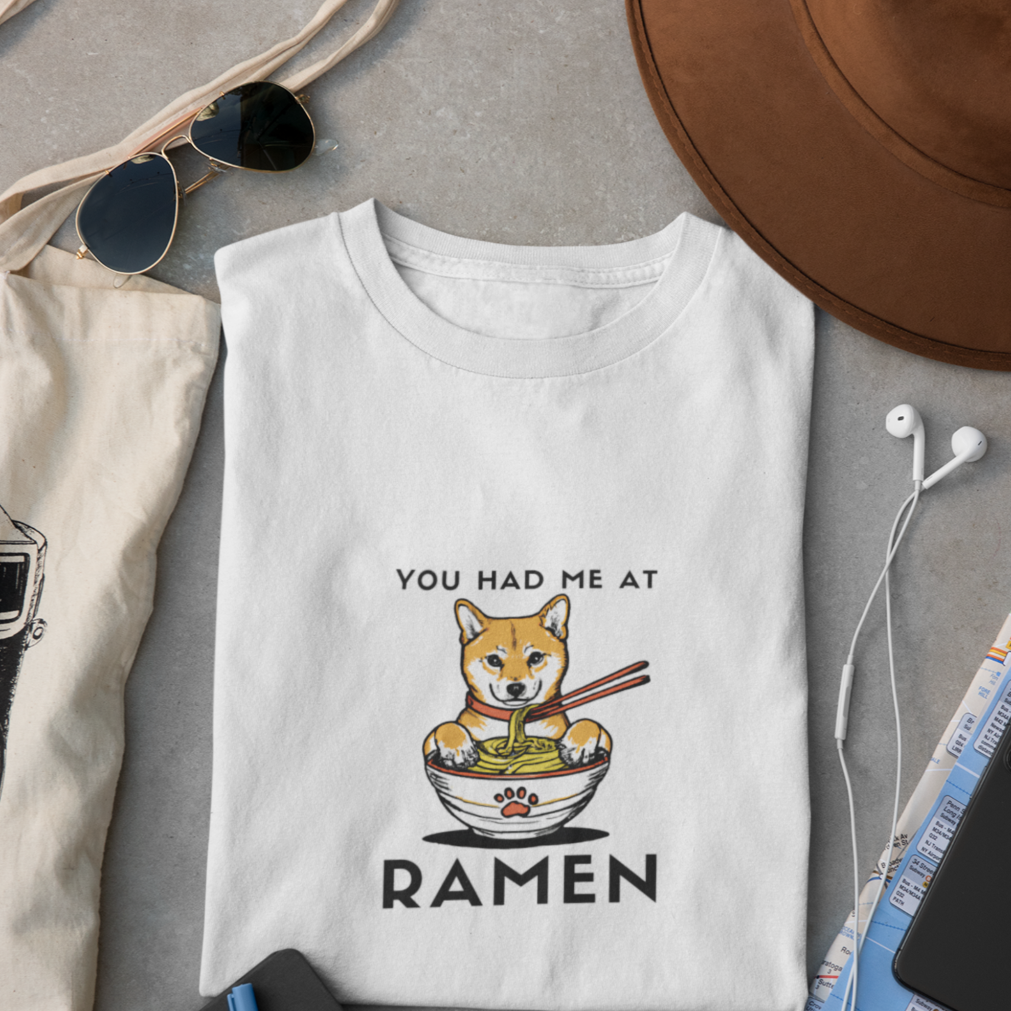Ramen T-shirt with Shiba Inu Illustration: You Had Me at Ramen - Japanese Foodie Shirt for Ramen Art Fans