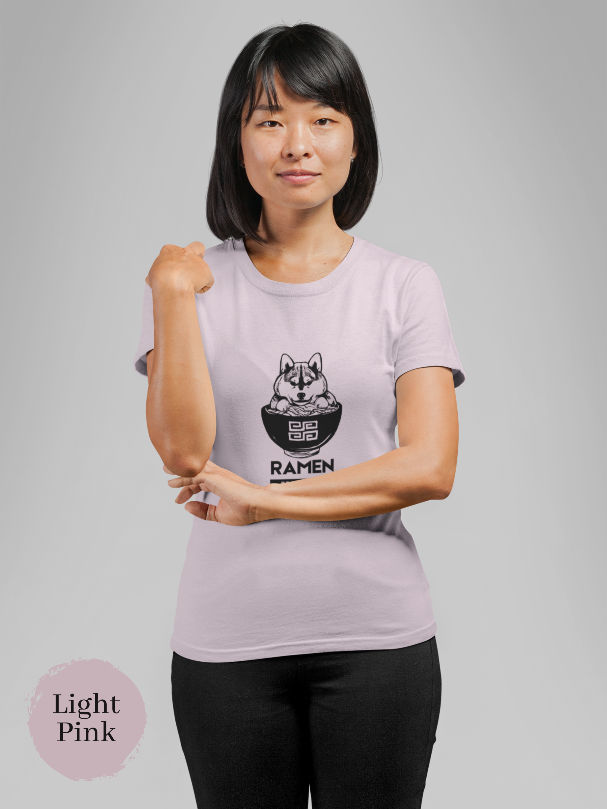Ramen Protector T-Shirt: Japanese Foodie Shirt with Shiba Inu Guarding Ramen Bowl - Ramen Art