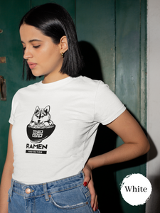 Ramen Protector T-Shirt: Japanese Foodie Shirt with Shiba Inu Guarding Ramen Bowl - Ramen Art