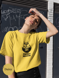 Ramen Protector T-Shirt: Japanese Foodie Shirt with Shiba Inu Guarding Ramen Bowl - Ramen Art