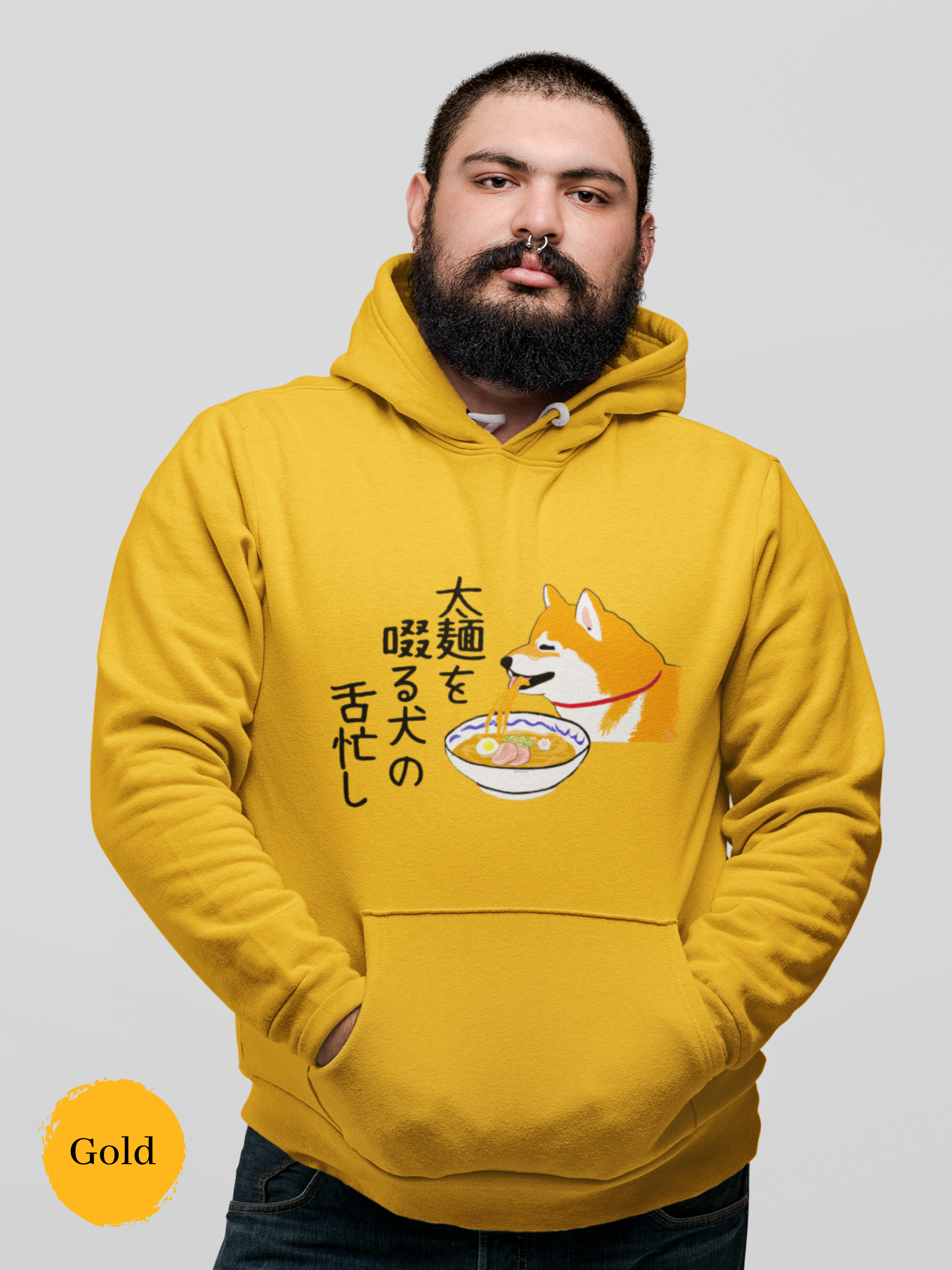 Ramen Hoodie: Asian Foodie Haiku Hoodie with Playful Ramen Art featuring a Cute Canine Chowing Down