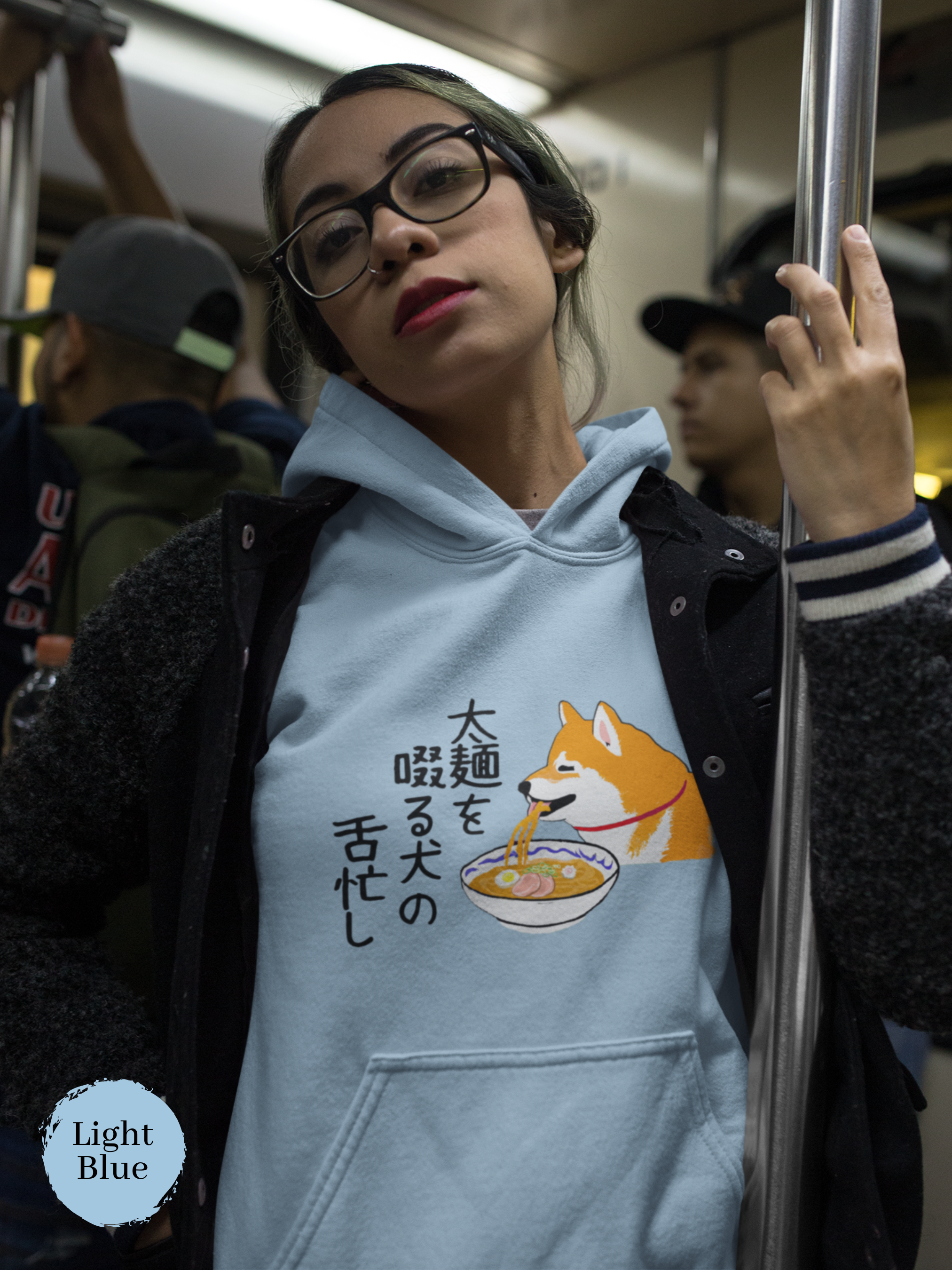 Ramen Hoodie: Asian Foodie Haiku Hoodie with Playful Ramen Art featuring a Cute Canine Chowing Down
