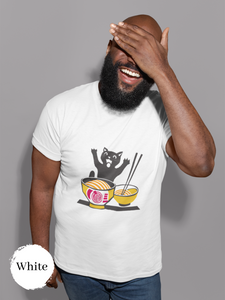 Surprised Cat Ramen T-Shirt: Japanese Foodie Shirt with Ramen Art Illustration