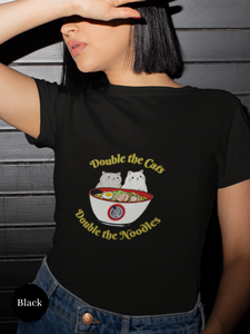 Ramen T-Shirt - Double the Cats, Double the Noodles! Japanese Foodie Shirt with Ramen Art