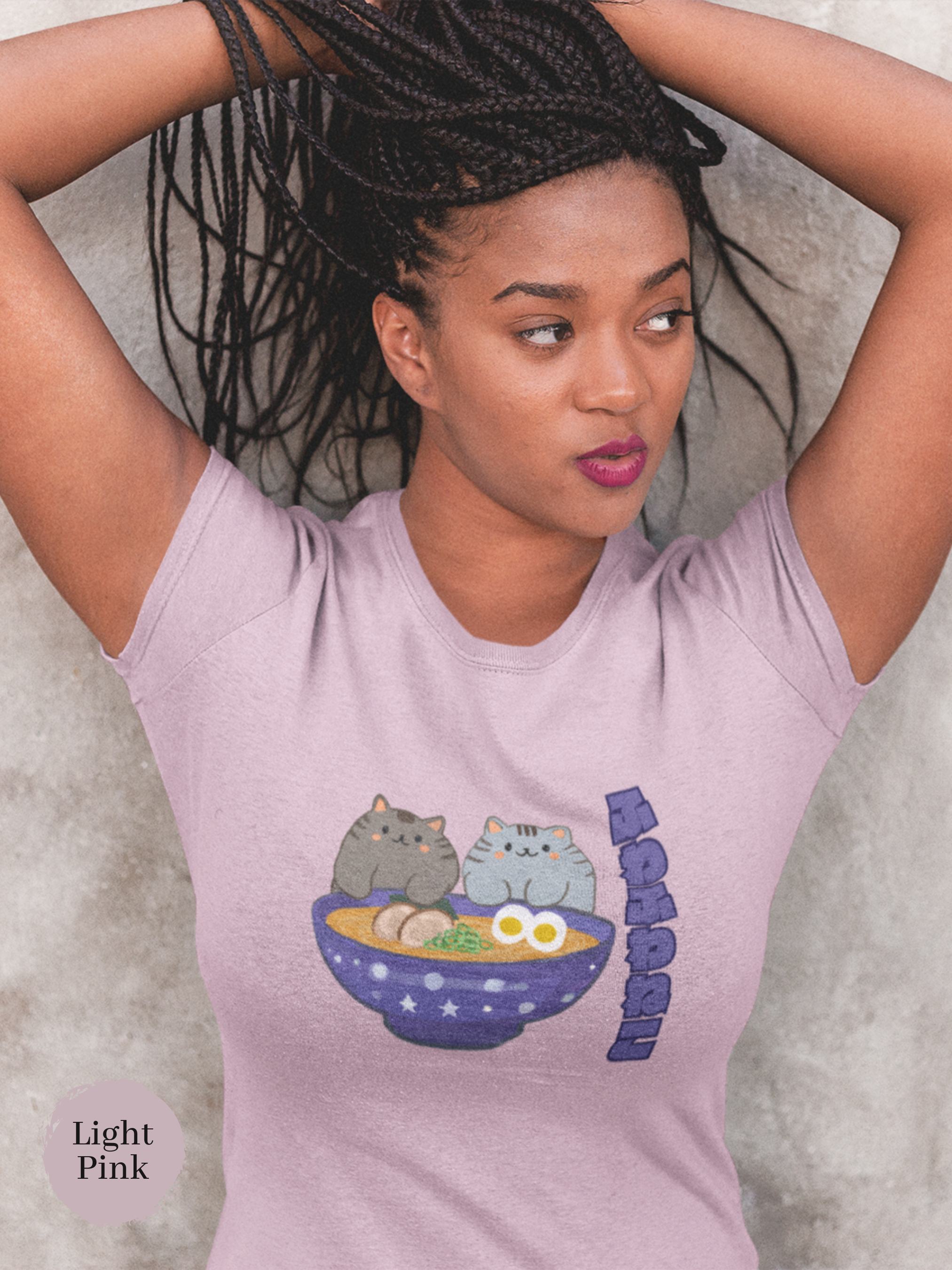 Ramen T-Shirt: Fluffy Cat Duo on a Delicious Bowl of Noodles - Japanese Foodie Shirt with Cute Ramen Art