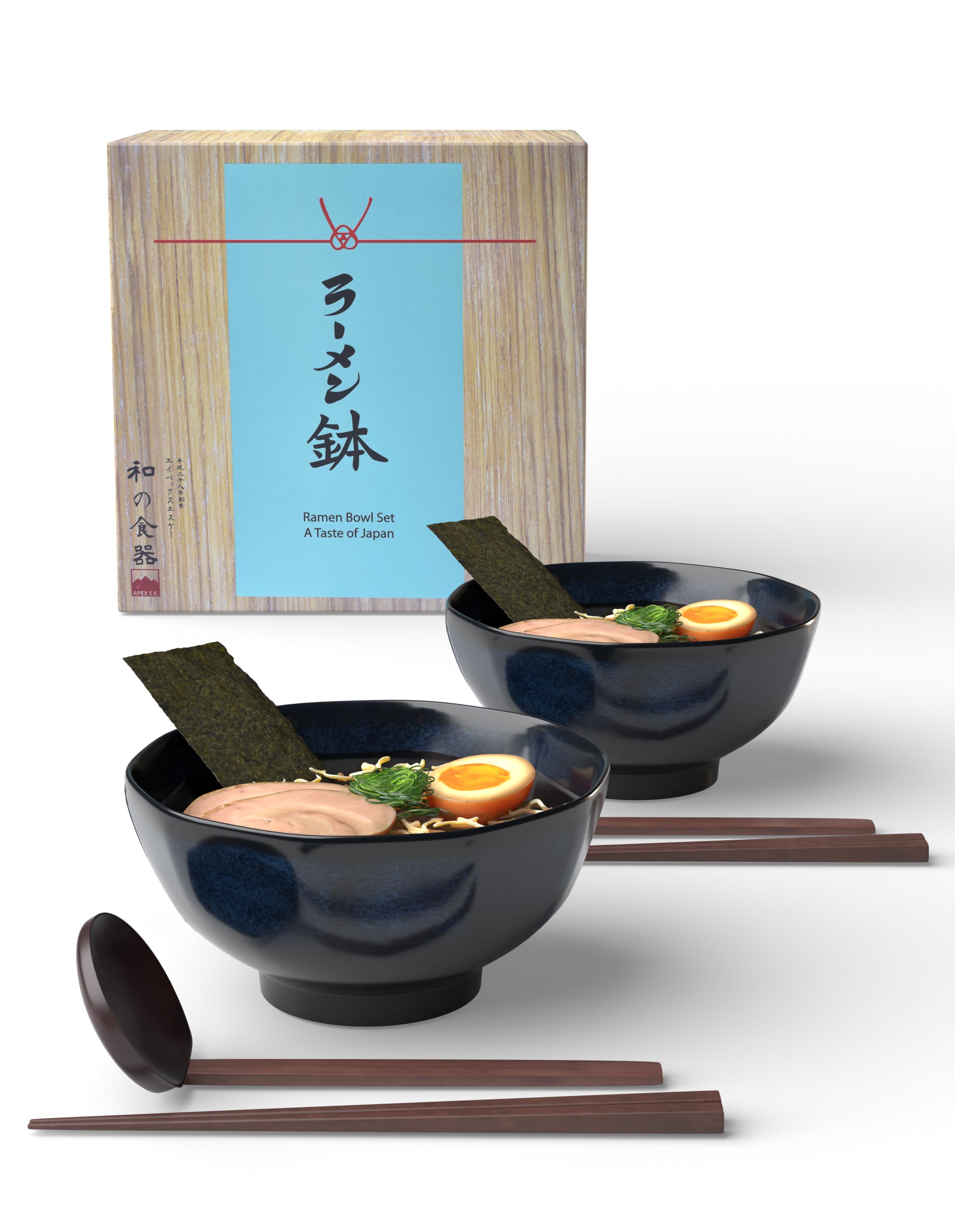 Ceramic 7.1" Japanese Ramen Bowls (Geometric Indigo)