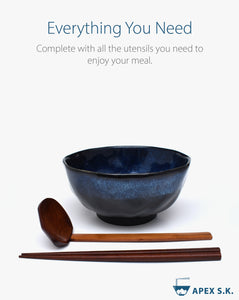 Ceramic 7.1" Japanese Ramen Bowls (Geometric Indigo)