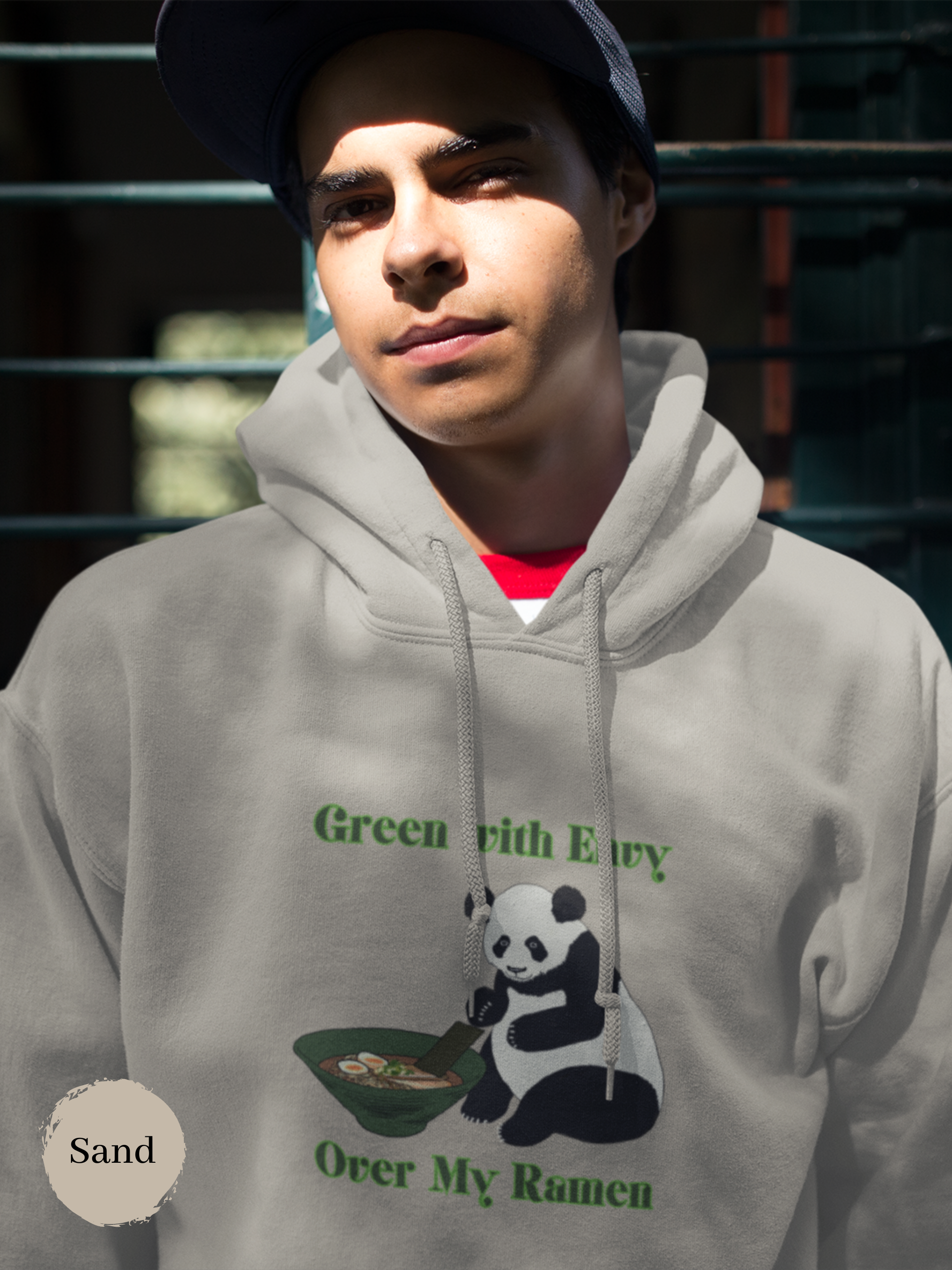 Ramen Hoodie: Green with Envy Over My Ramen Panda Sweatshirt - Foodie and Pun Hoodie with Ramen Art