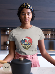 Ramen T-shirt: Hokusai Style Ramen Bowl with Wave Illustration - Japanese Foodie Shirt with Unique Ramen Art