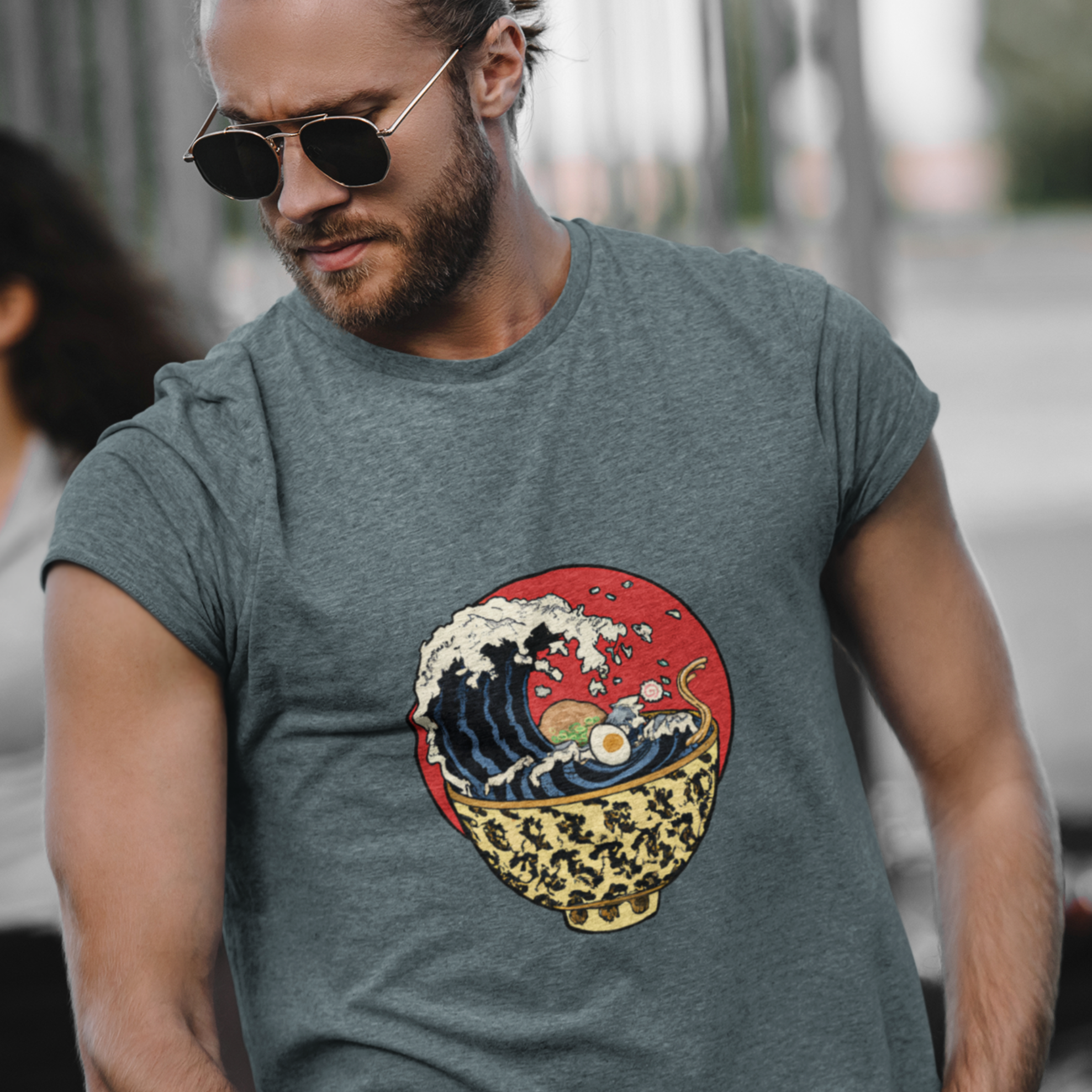 Ramen T-shirt: Hokusai Style Ramen Bowl with Wave Illustration - Japanese Foodie Shirt with Unique Ramen Art