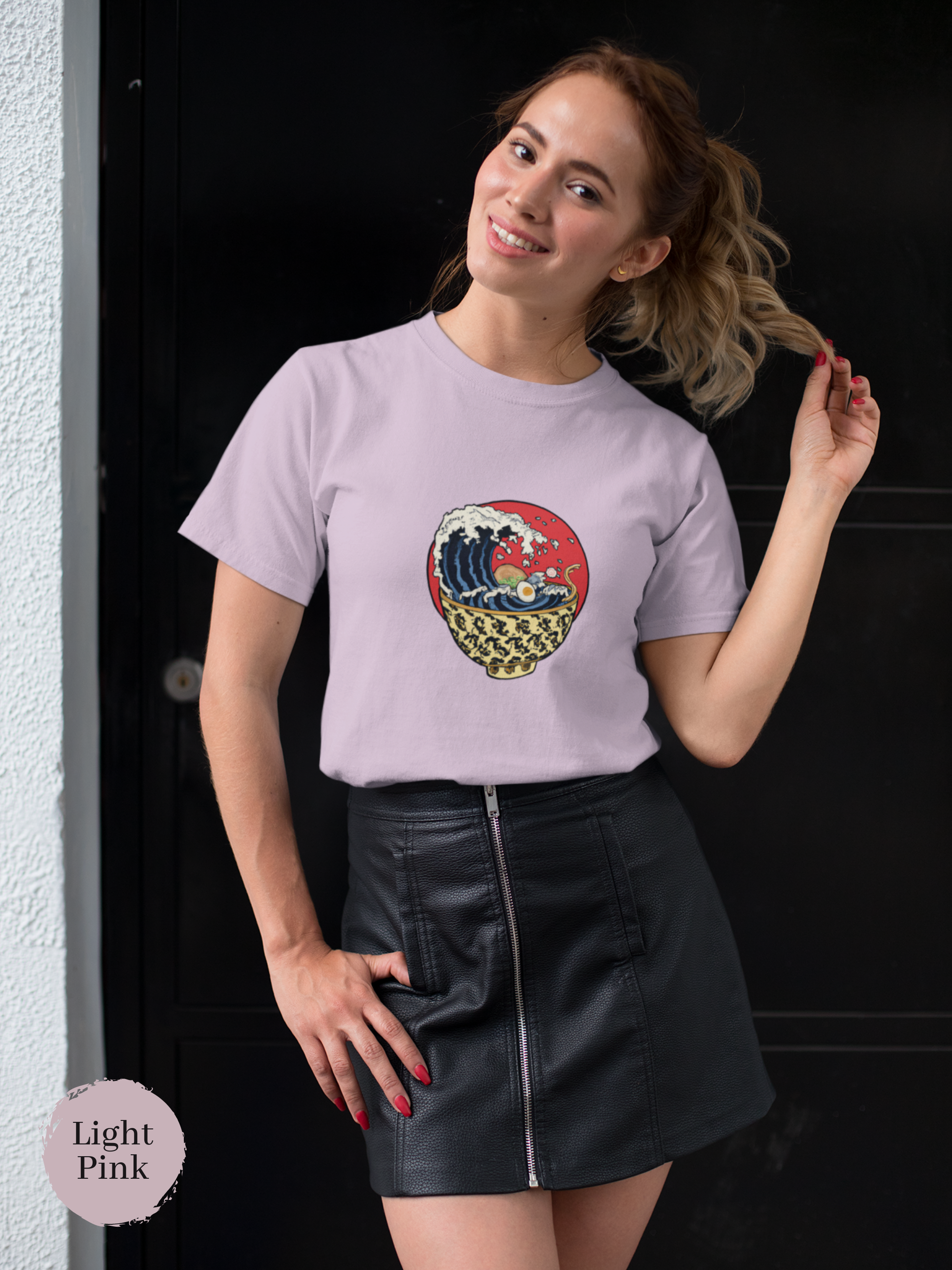 Ramen T-shirt: Hokusai Style Ramen Bowl with Wave Illustration - Japanese Foodie Shirt with Unique Ramen Art