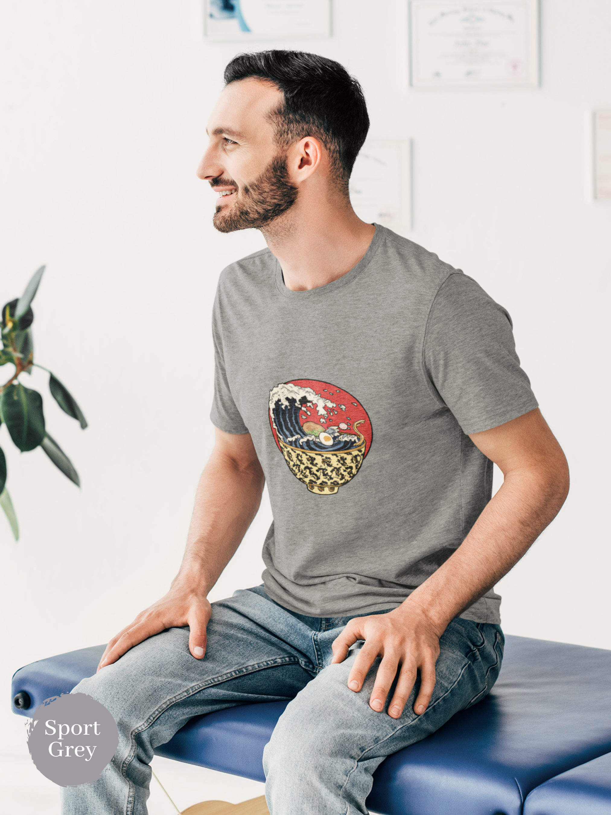 Ramen T-shirt: Hokusai Style Ramen Bowl with Wave Illustration - Japanese Foodie Shirt with Unique Ramen Art