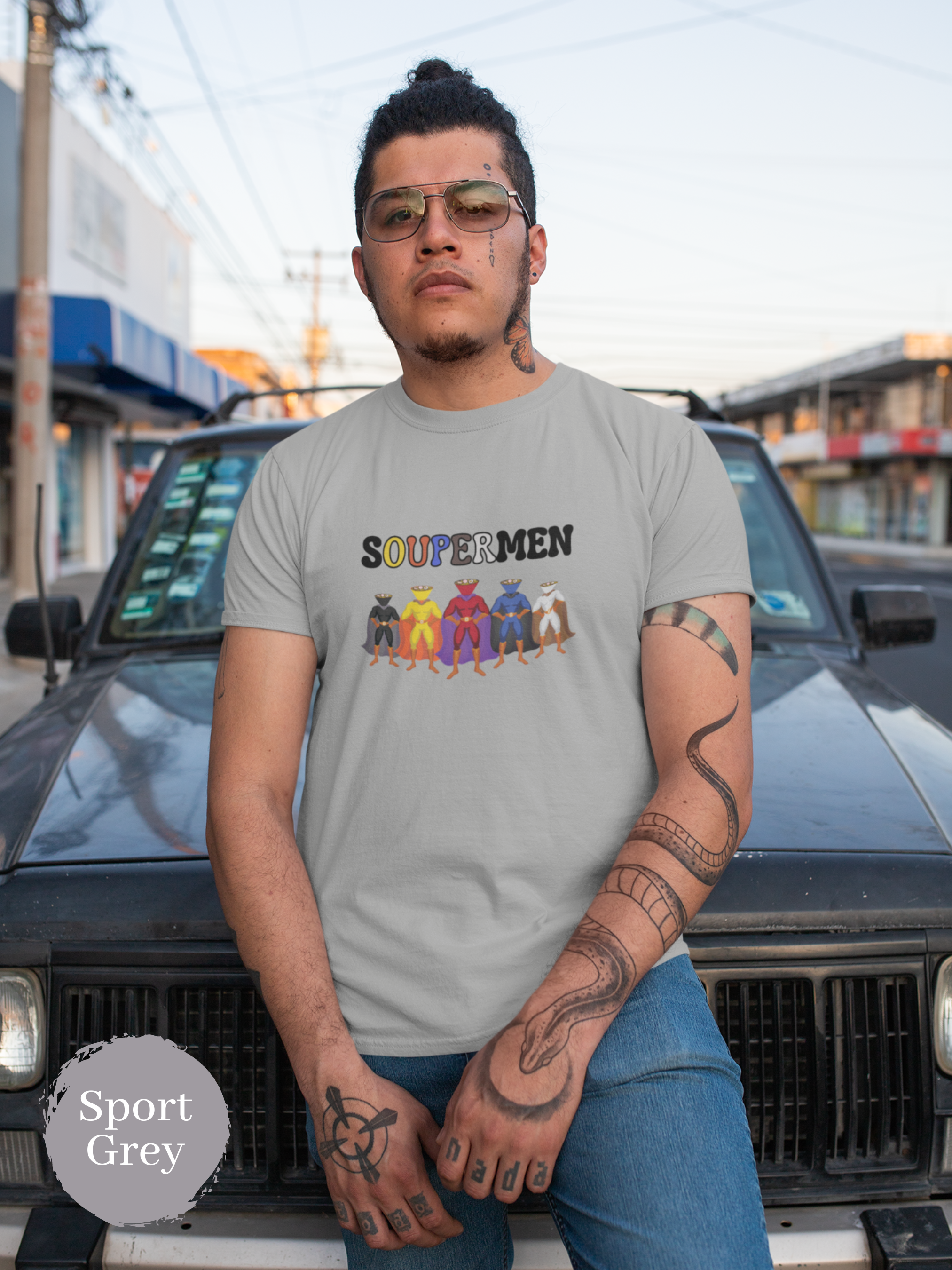 Ramen T-Shirt: Soupermen - Japanese Foodie Shirt with Ramen Art of Superheroes in Ramen Bowls