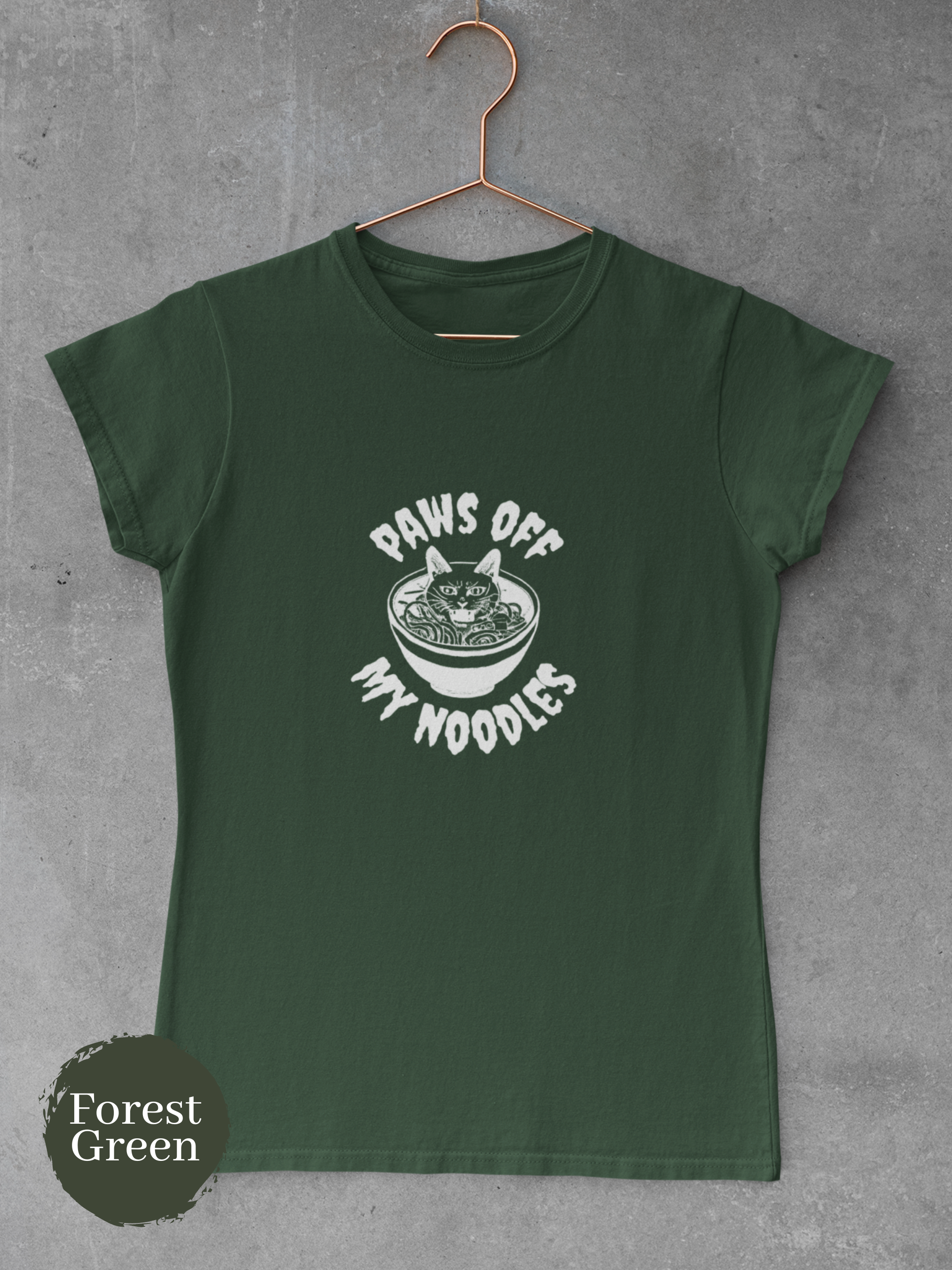 Ramen T-Shirt: Paws Off My Noodles - Japanese Foodie Shirt with Ramen Art of Cat Protecting Ramen Bowl