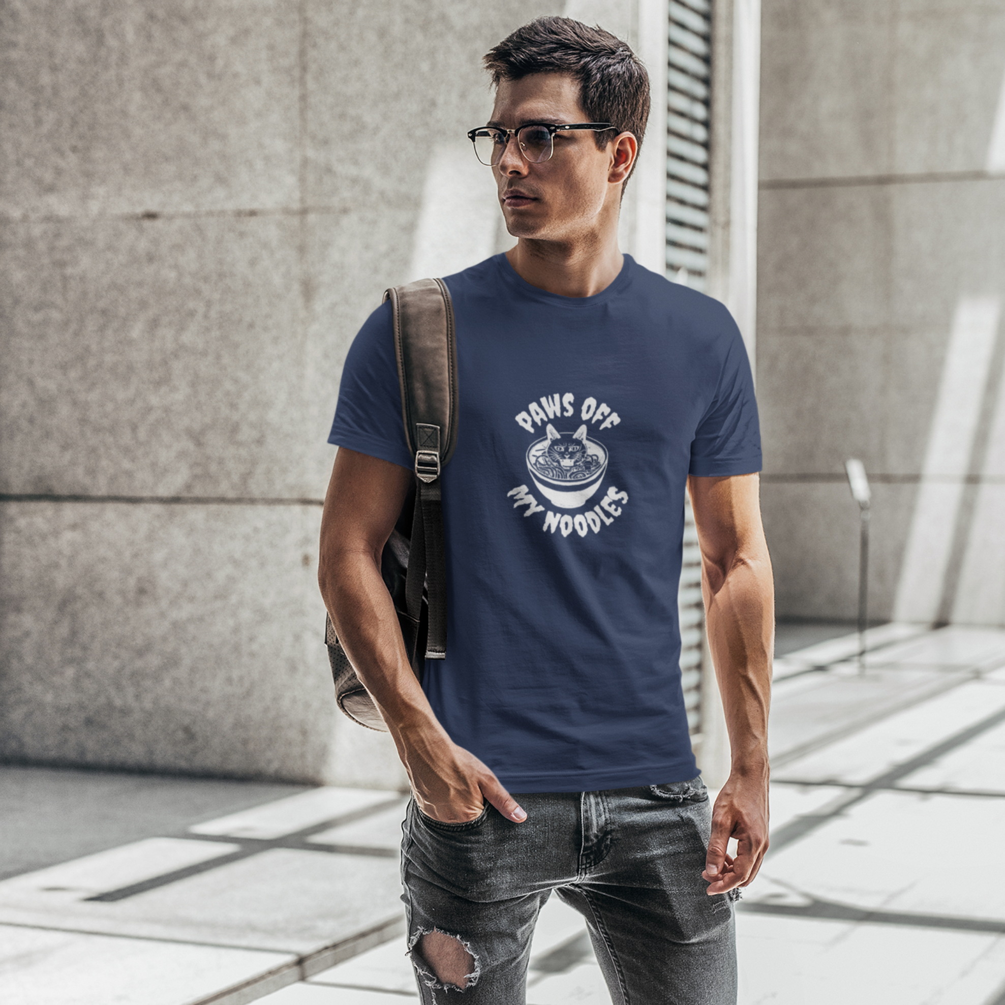 Ramen T-Shirt: Paws Off My Noodles - Japanese Foodie Shirt with Ramen Art of Cat Protecting Ramen Bowl
