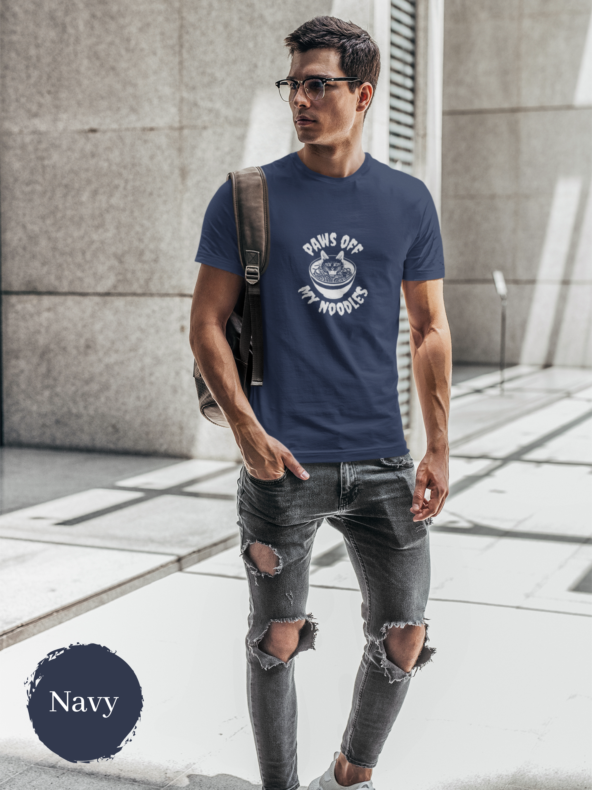 Ramen T-Shirt: Paws Off My Noodles - Japanese Foodie Shirt with Ramen Art of Cat Protecting Ramen Bowl