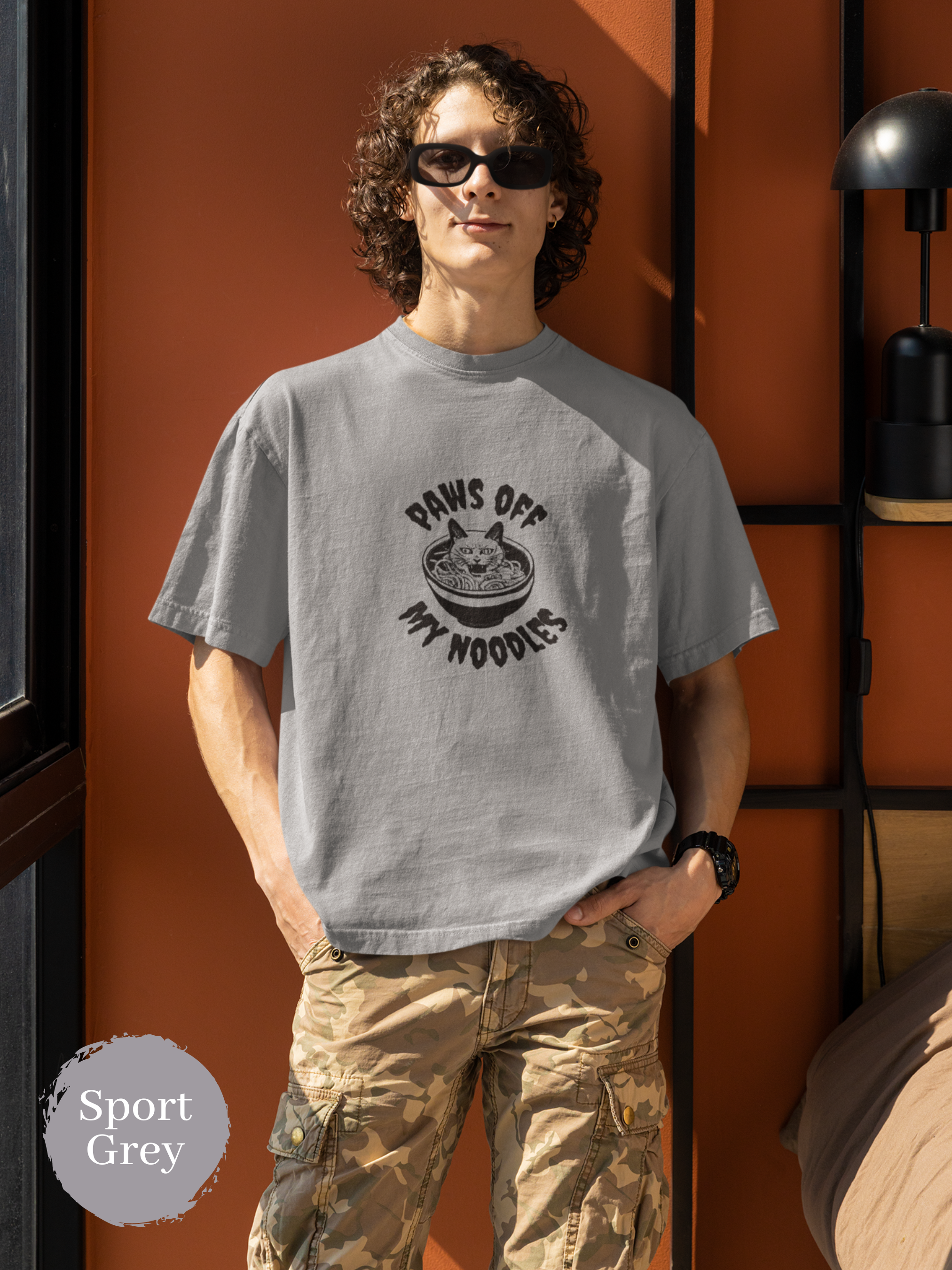 Ramen T-Shirt: Paws Off My Noodles - Japanese Foodie Shirt with Ramen Art of Cat Protecting Ramen Bowl