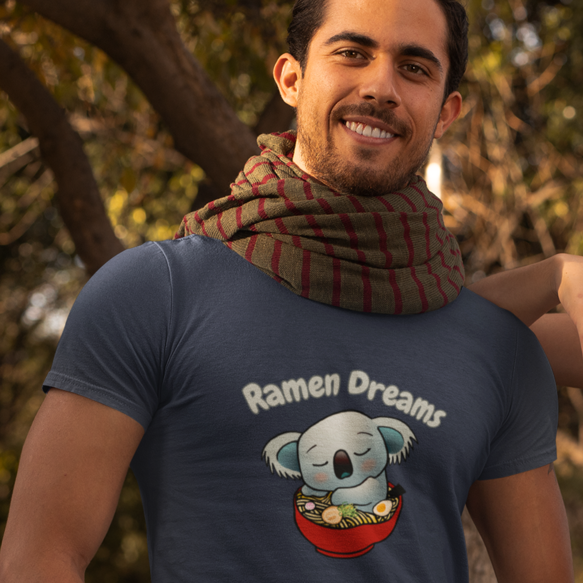 Ramen T-Shirt: Japanese Foodie Shirt with Cute Koala Sleeping in Ramen Bowl - Ramen Dreams Art