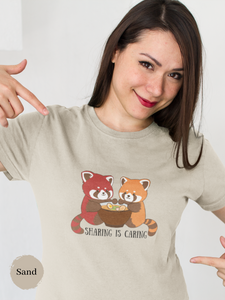 Ramen T-Shirt: Sharing is Caring - Cute Japanese Foodie Tee with Ramen Art Featuring Adorable Red Pandas and Delicious Ramen Bowl