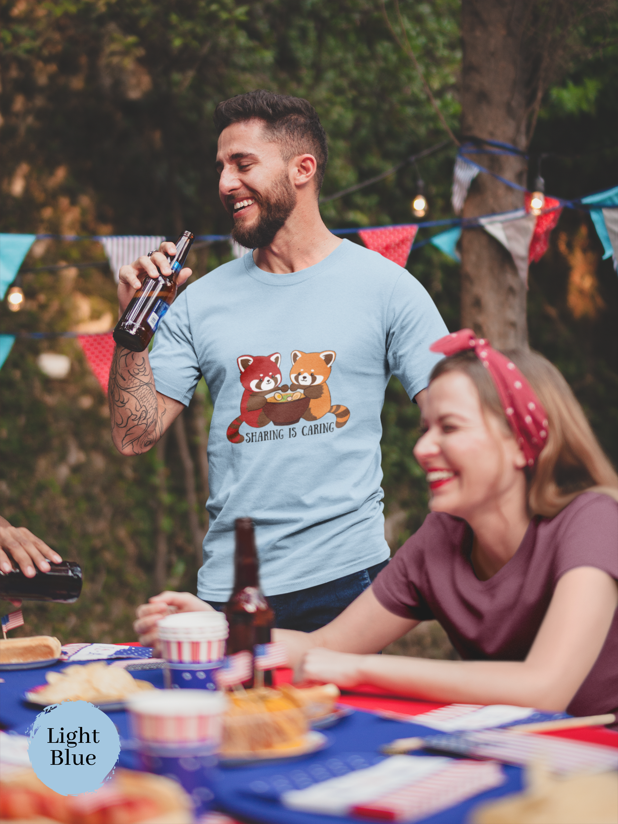Ramen T-Shirt: Sharing is Caring - Cute Japanese Foodie Tee with Ramen Art Featuring Adorable Red Pandas and Delicious Ramen Bowl