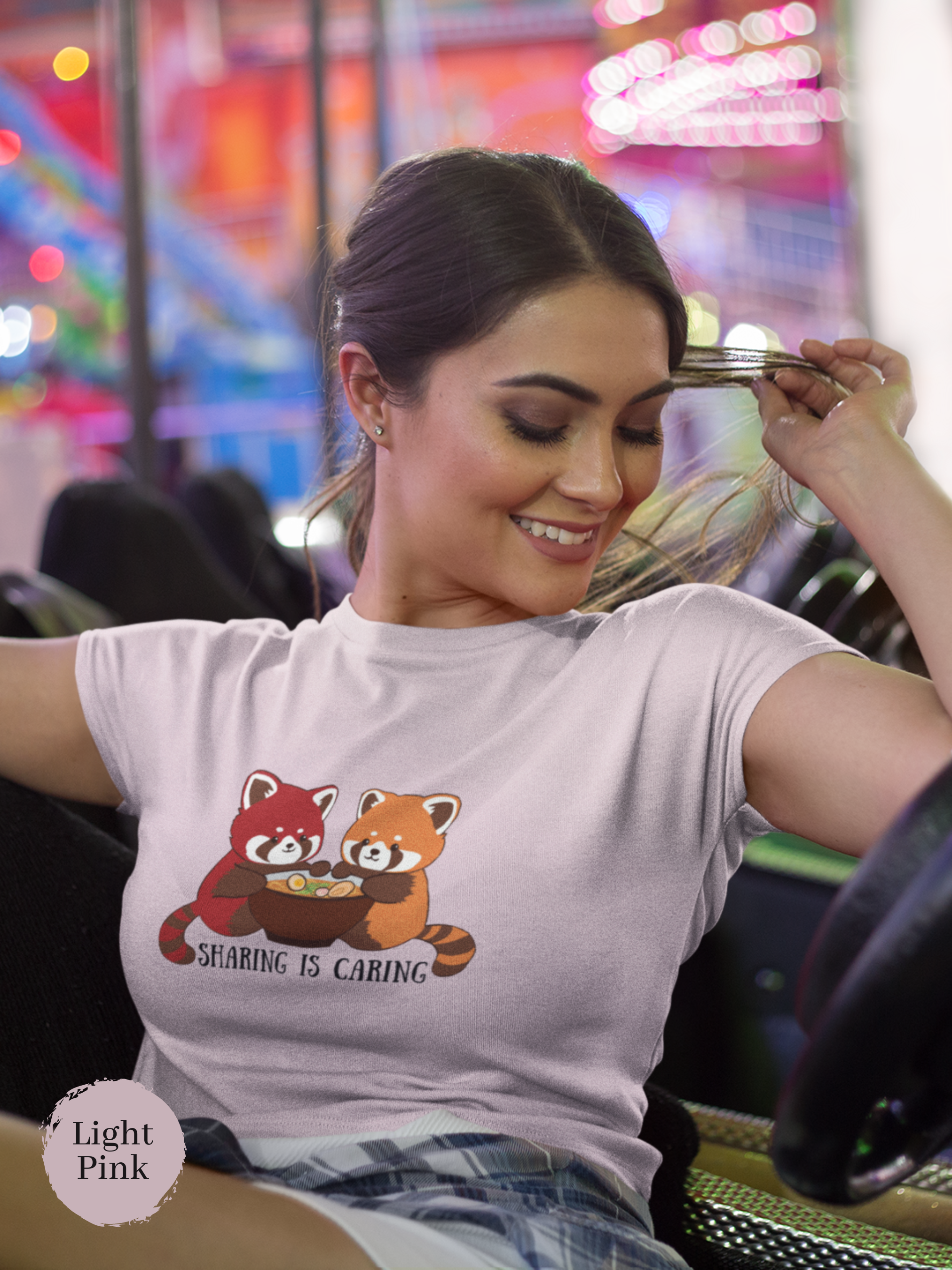 Ramen T-Shirt: Sharing is Caring - Cute Japanese Foodie Tee with Ramen Art Featuring Adorable Red Pandas and Delicious Ramen Bowl