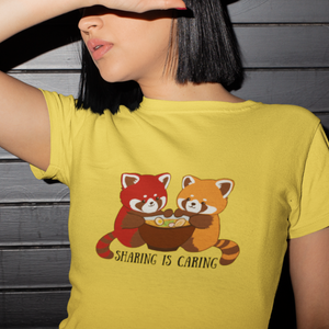 Ramen T-Shirt: Sharing is Caring - Cute Japanese Foodie Tee with Ramen Art Featuring Adorable Red Pandas and Delicious Ramen Bowl