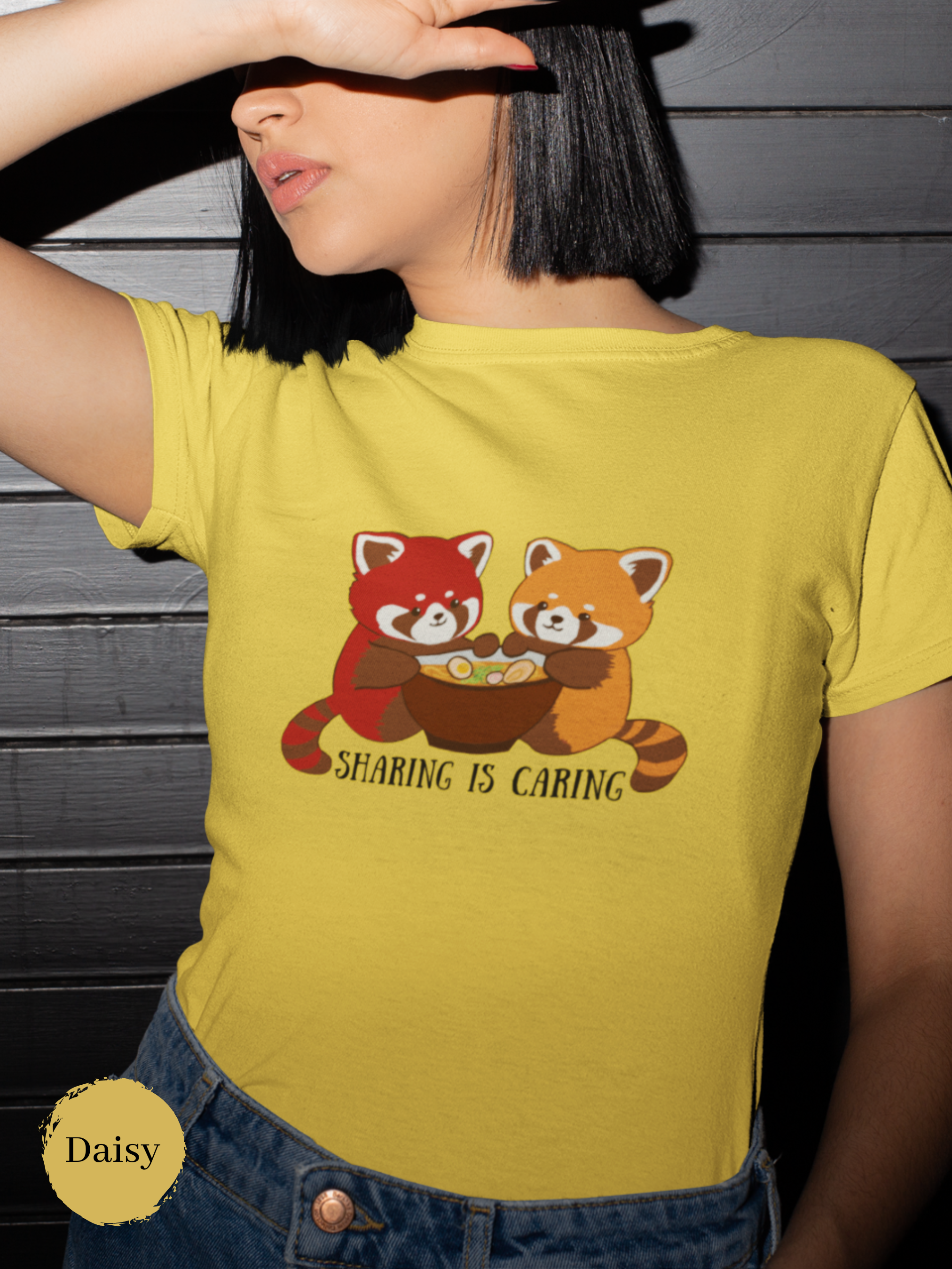 Ramen T-Shirt: Sharing is Caring - Cute Japanese Foodie Tee with Ramen Art Featuring Adorable Red Pandas and Delicious Ramen Bowl