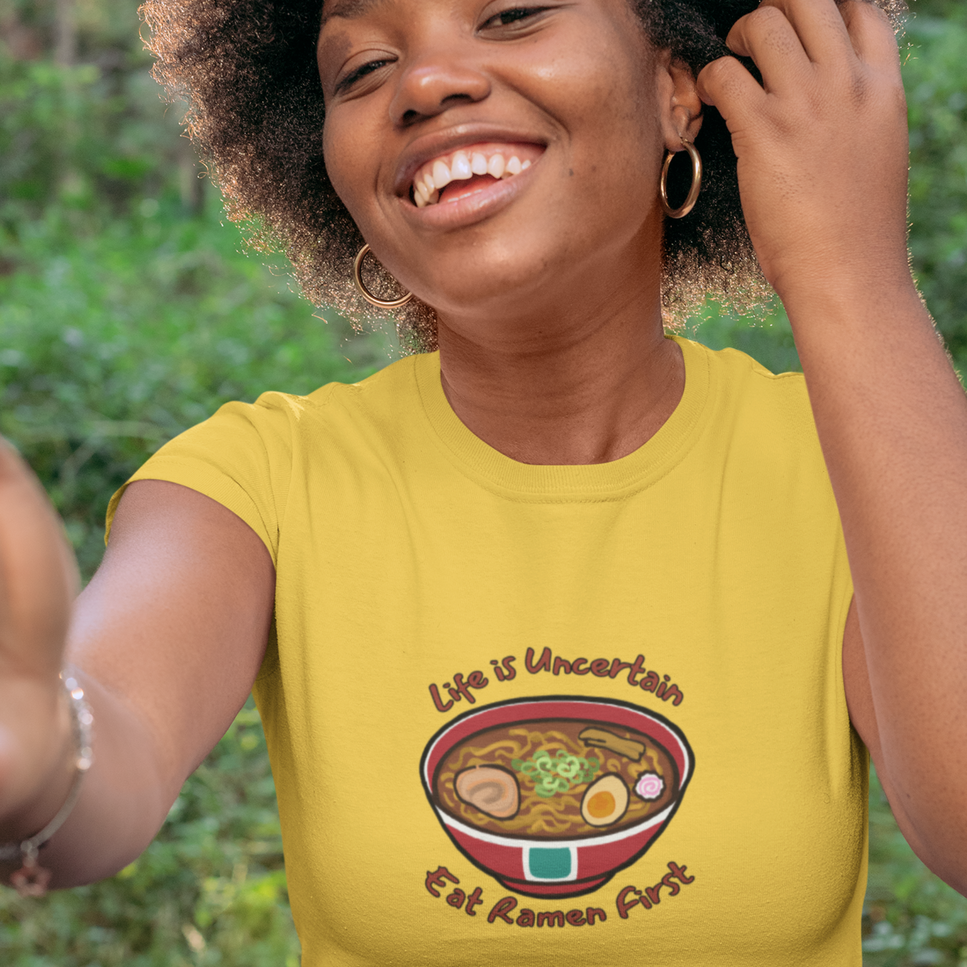 Ramen T-shirt: Life is Uncertain, Eat Ramen First - Japanese Foodie Shirt with Ramen Art