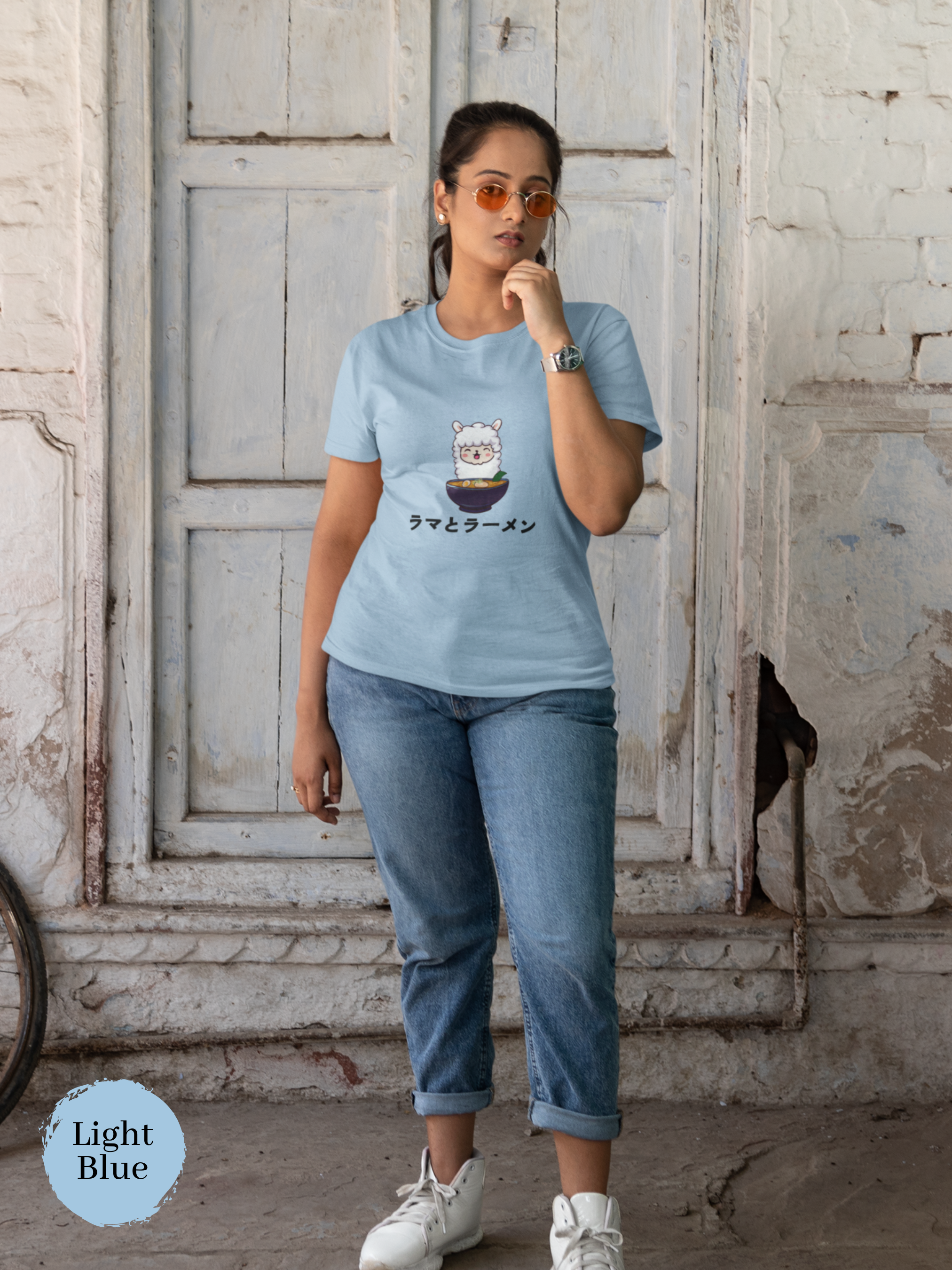 Ramen T-Shirt: Cute Llama and Ramen Art in Japanese Characters - Perfect for Foodie and Japanese Shirt Fans!