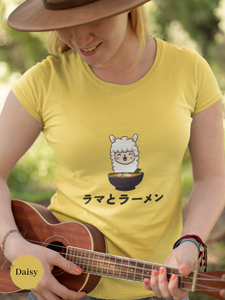Ramen T-Shirt: Cute Llama and Ramen Art in Japanese Characters - Perfect for Foodie and Japanese Shirt Fans!