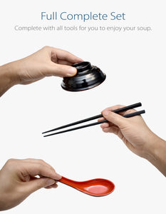 Black and Red Miso Soup Bowl Set