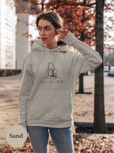 Ramen Hoodie: Japanese Foodie Shirt with Line Art of a Ramen-Eating Woman - Authentic Ramen Art Design