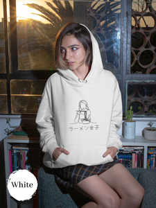 Ramen Hoodie: Japanese Foodie Shirt with Line Art of a Ramen-Eating Woman - Authentic Ramen Art Design