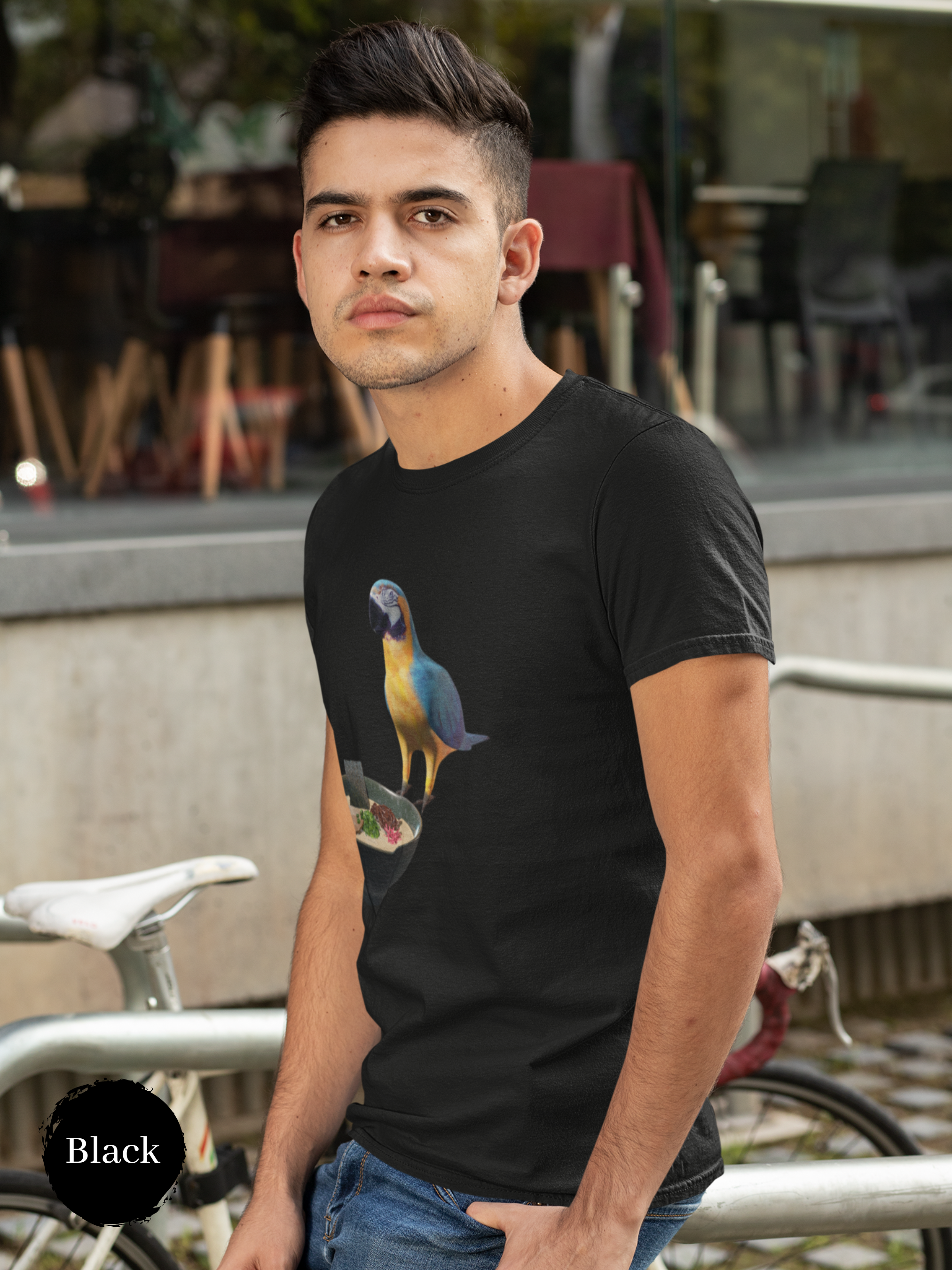 Ramen T-Shirt with Parrot and Japanese Noodle Art: Foodie Shirt for Ramen Lovers