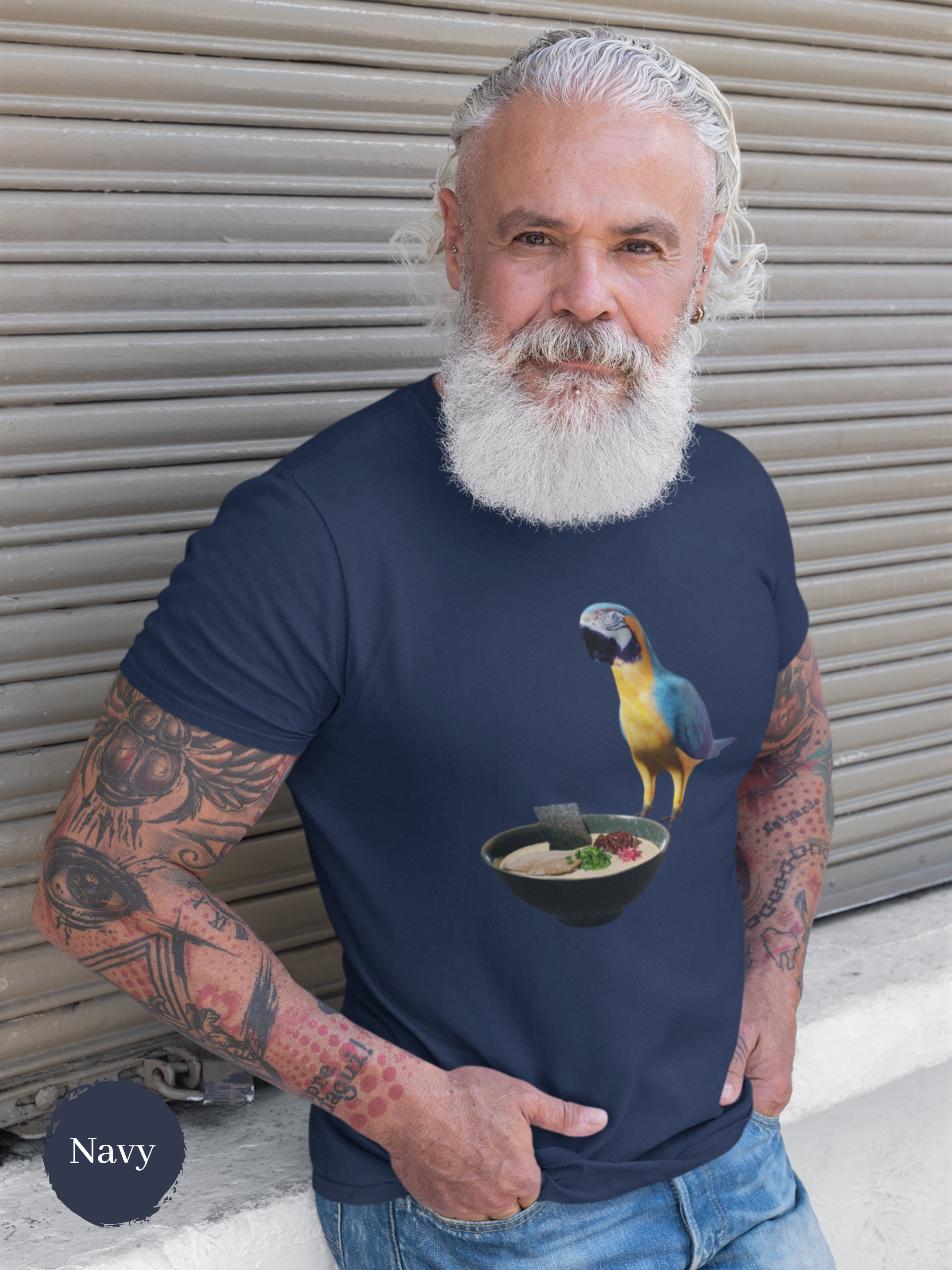 Ramen T-Shirt with Parrot and Japanese Noodle Art: Foodie Shirt for Ramen Lovers