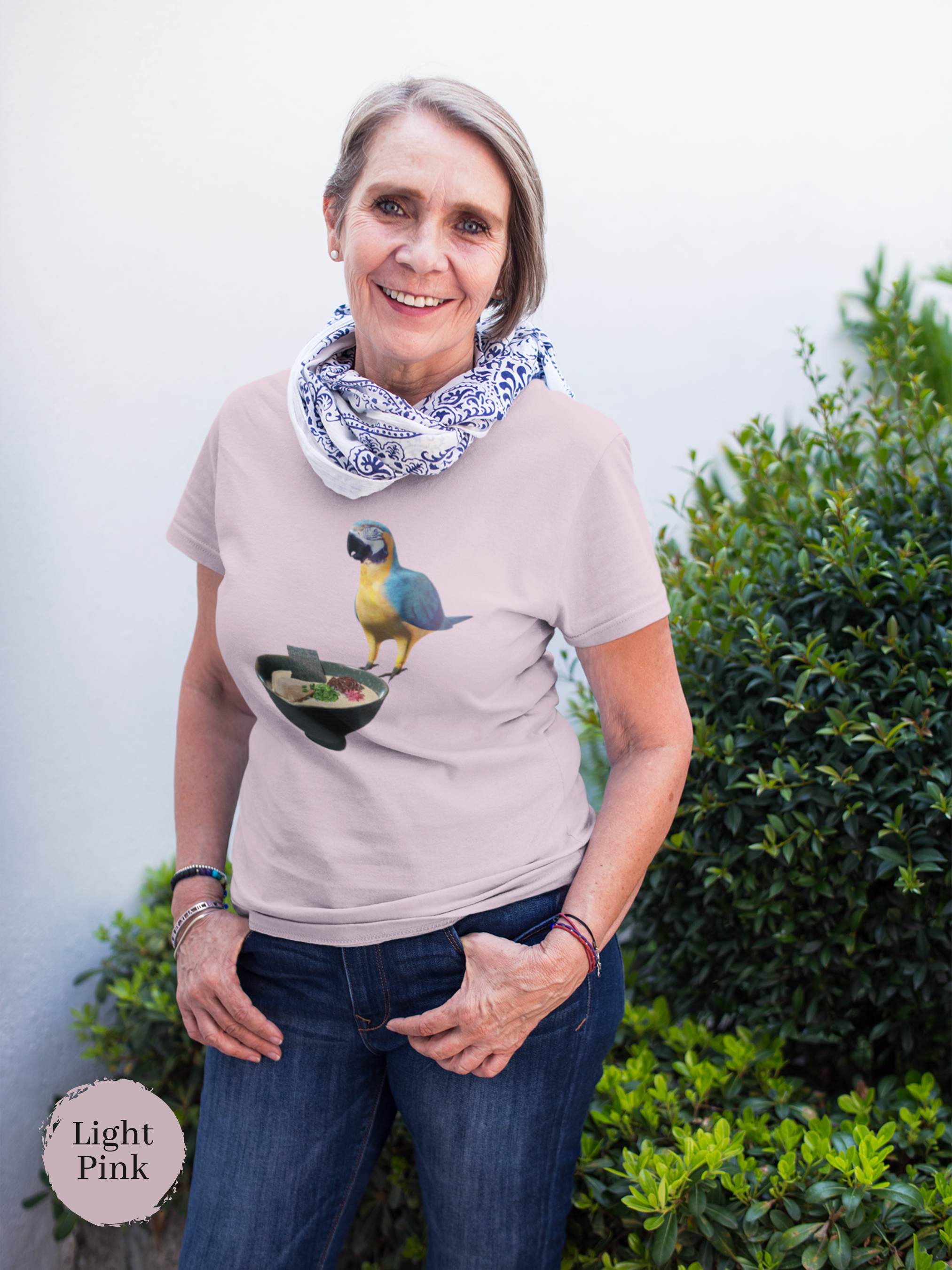 Ramen T-Shirt with Parrot and Japanese Noodle Art: Foodie Shirt for Ramen Lovers