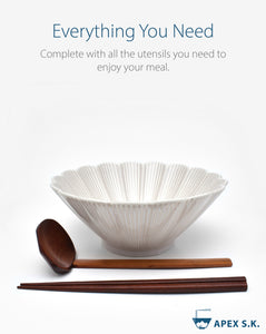 Ceramic 8.3" Japanese Ramen Bowls (Pearl White Flower)