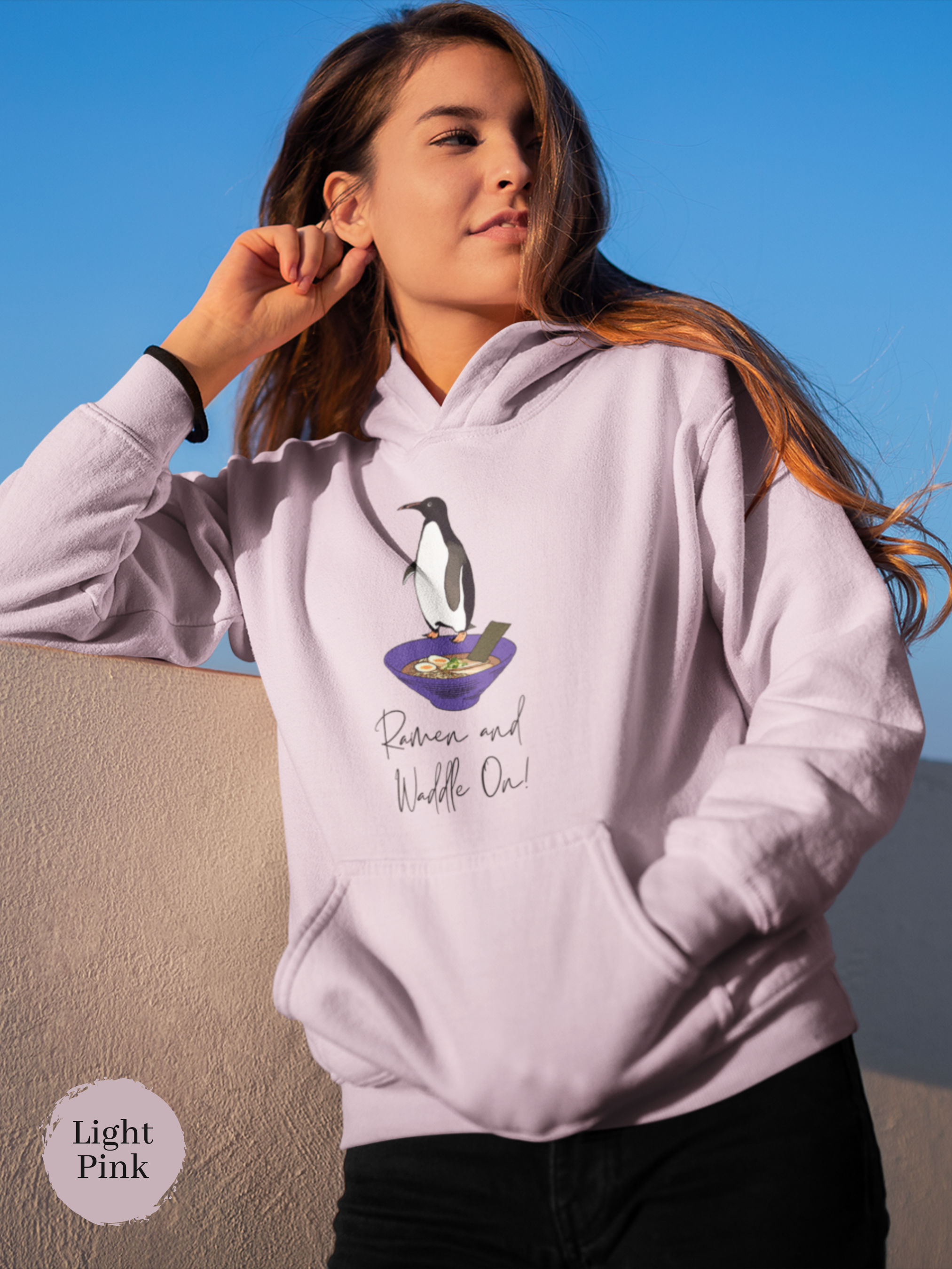 Ramen Hoodie: Ramen and Waddle On! Cute Penguin on Ramen Bowl - Asian Foodie Hoodie with a Pun Twist