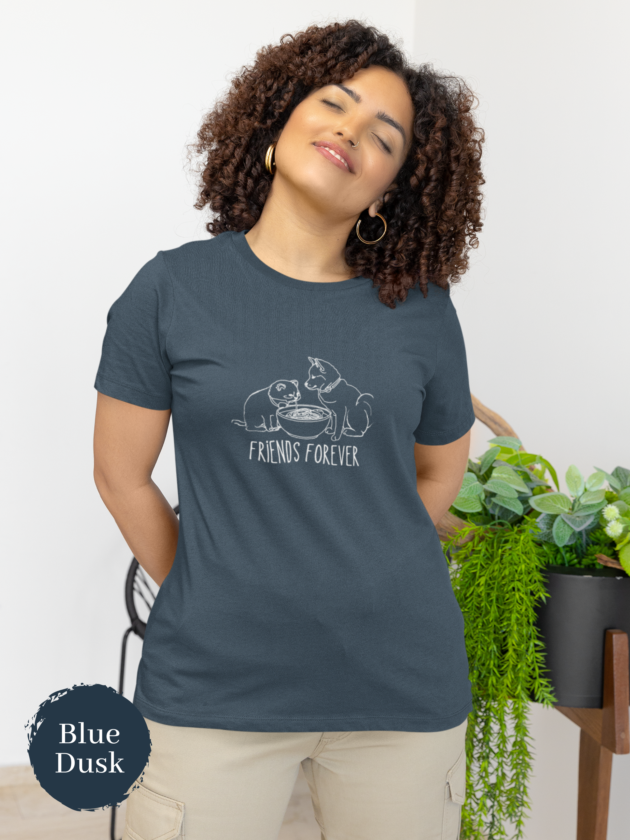 Ramen T-Shirt: Friend Forever Shiba Inu and Cat Eating Ramen, Japanese Foodie Shirt with Ramen Art