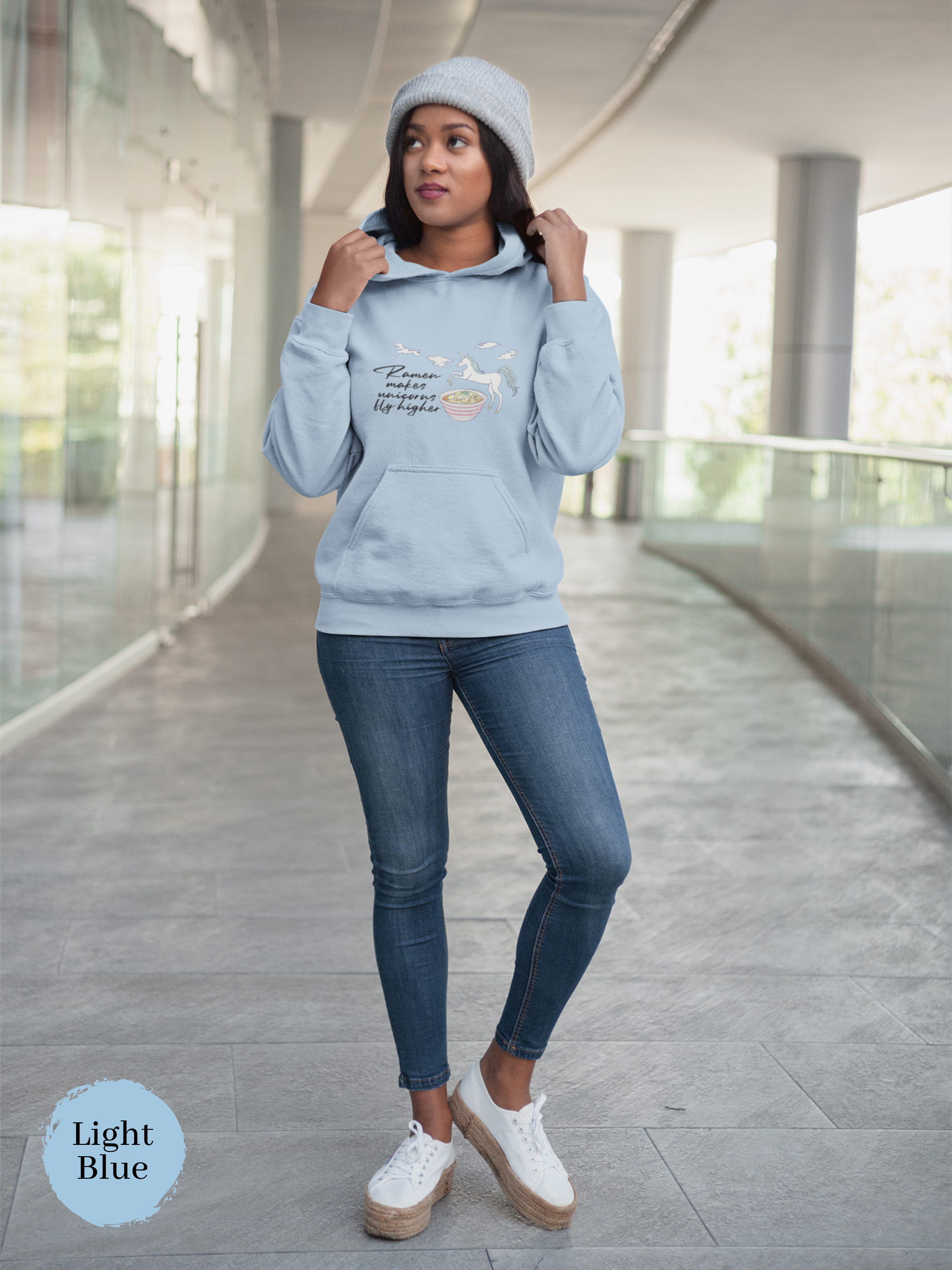 Ramen Hoodie: Flying Higher with Unicorn Power and Delicious Ramen Noodles Pun Hoodie