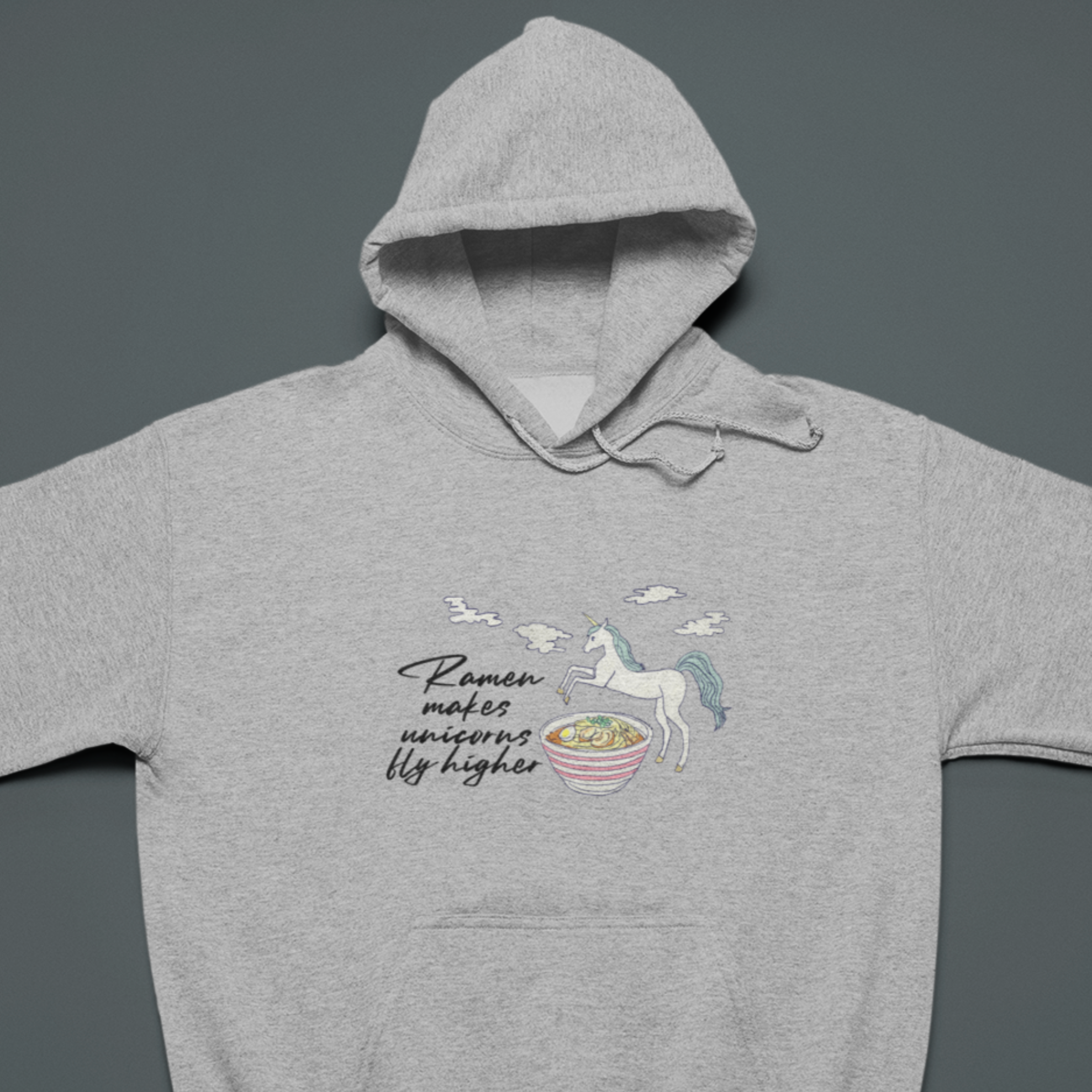 Ramen Hoodie: Flying Higher with Unicorn Power and Delicious Ramen Noodles Pun Hoodie